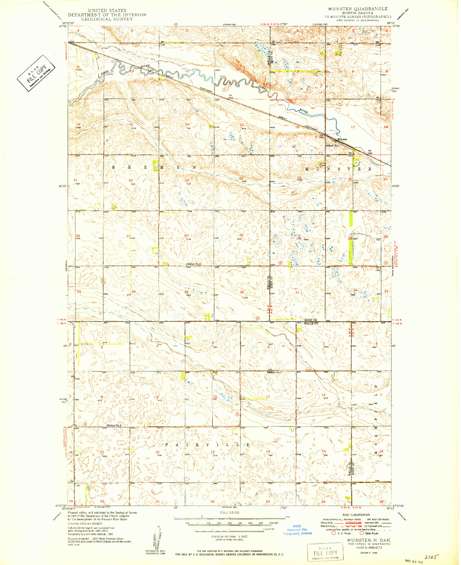 USGS 1:24000-SCALE QUADRANGLE FOR MUNSTER, ND 1949