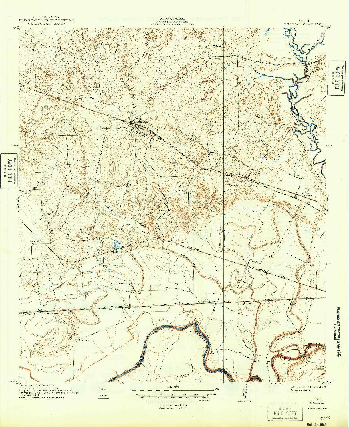 USGS 1:31680-SCALE QUADRANGLE FOR MILLICAN, TX 1913