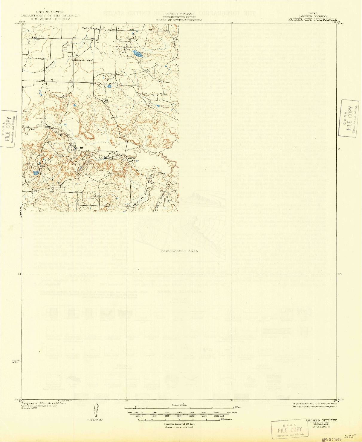 USGS 1:62500-SCALE QUADRANGLE FOR ARCHER CITY, TX 1931
