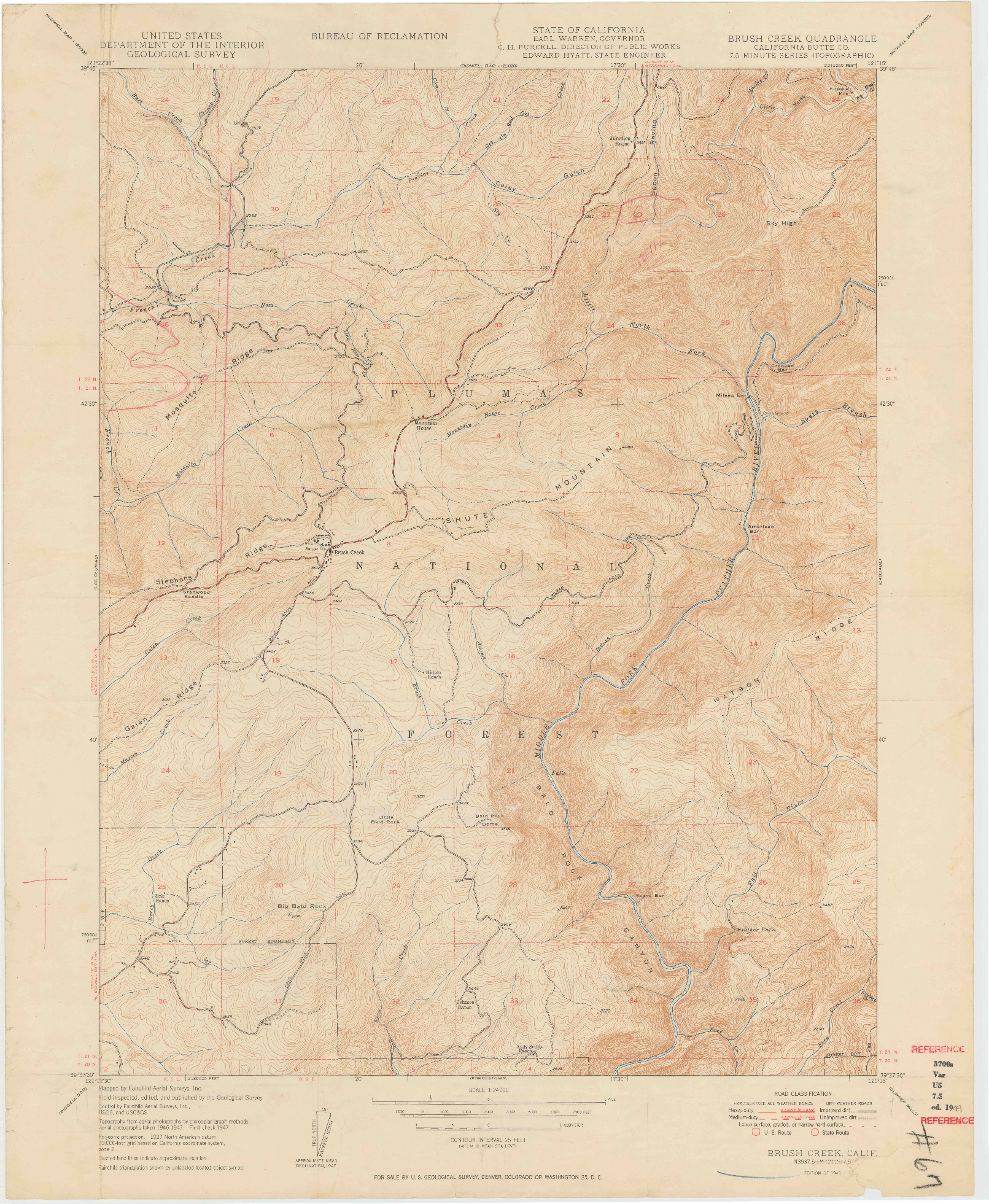 USGS 1:24000-SCALE QUADRANGLE FOR BRUSH CREEK, CA 1949