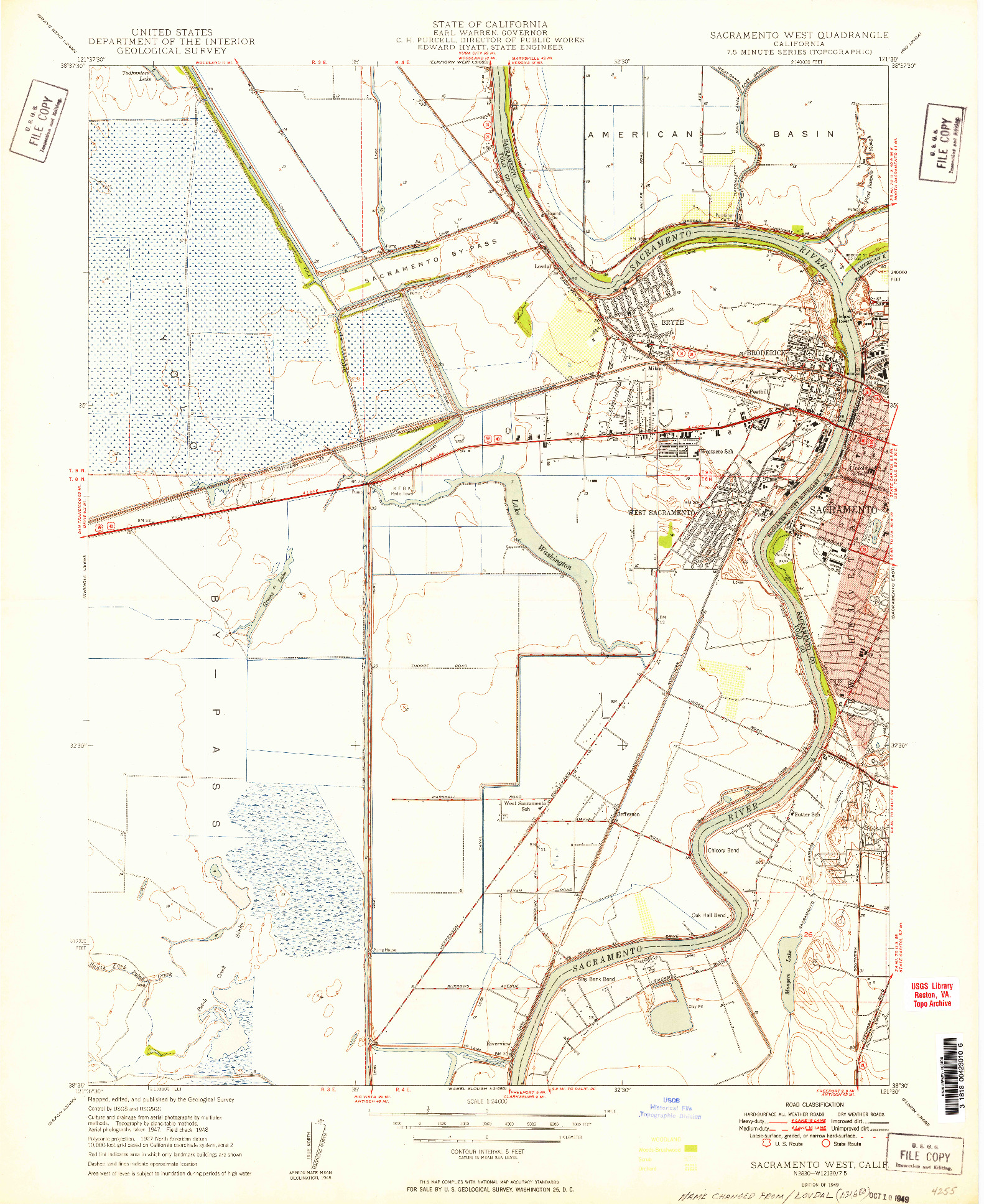 USGS 1:24000-SCALE QUADRANGLE FOR SACRAMENTO WEST, CA 1949
