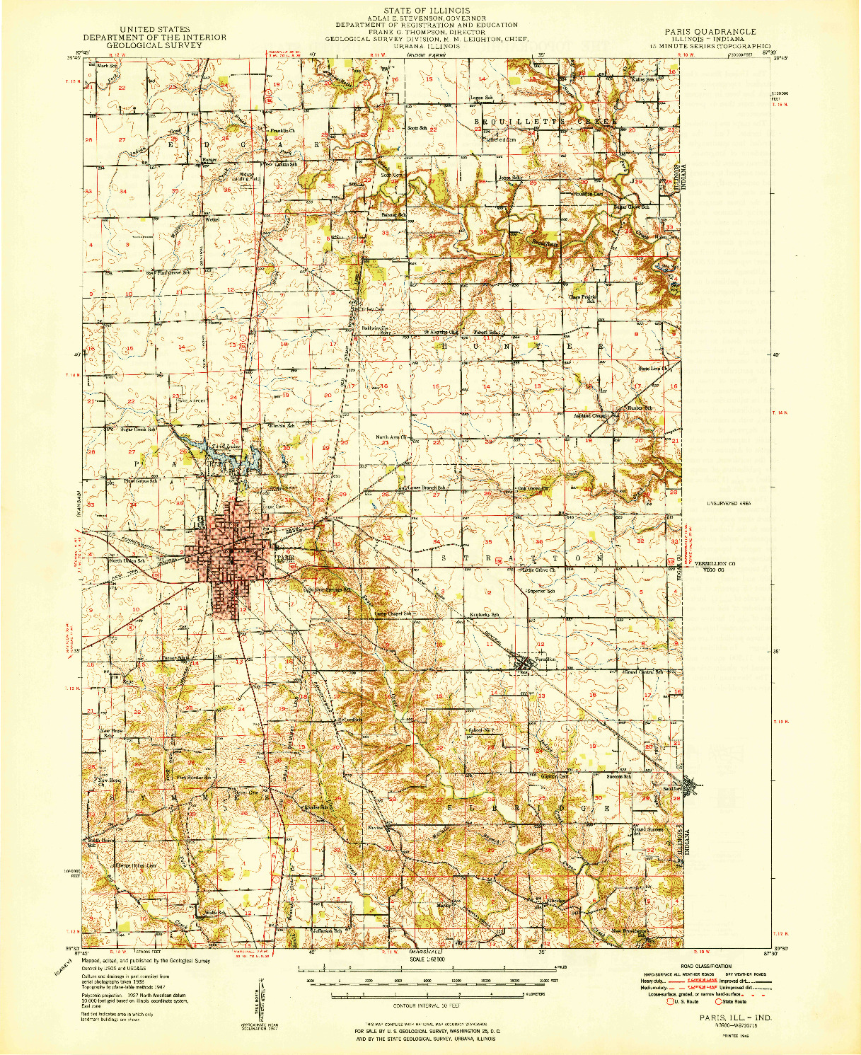 USGS 1:62500-SCALE QUADRANGLE FOR PARIS, IL 1949