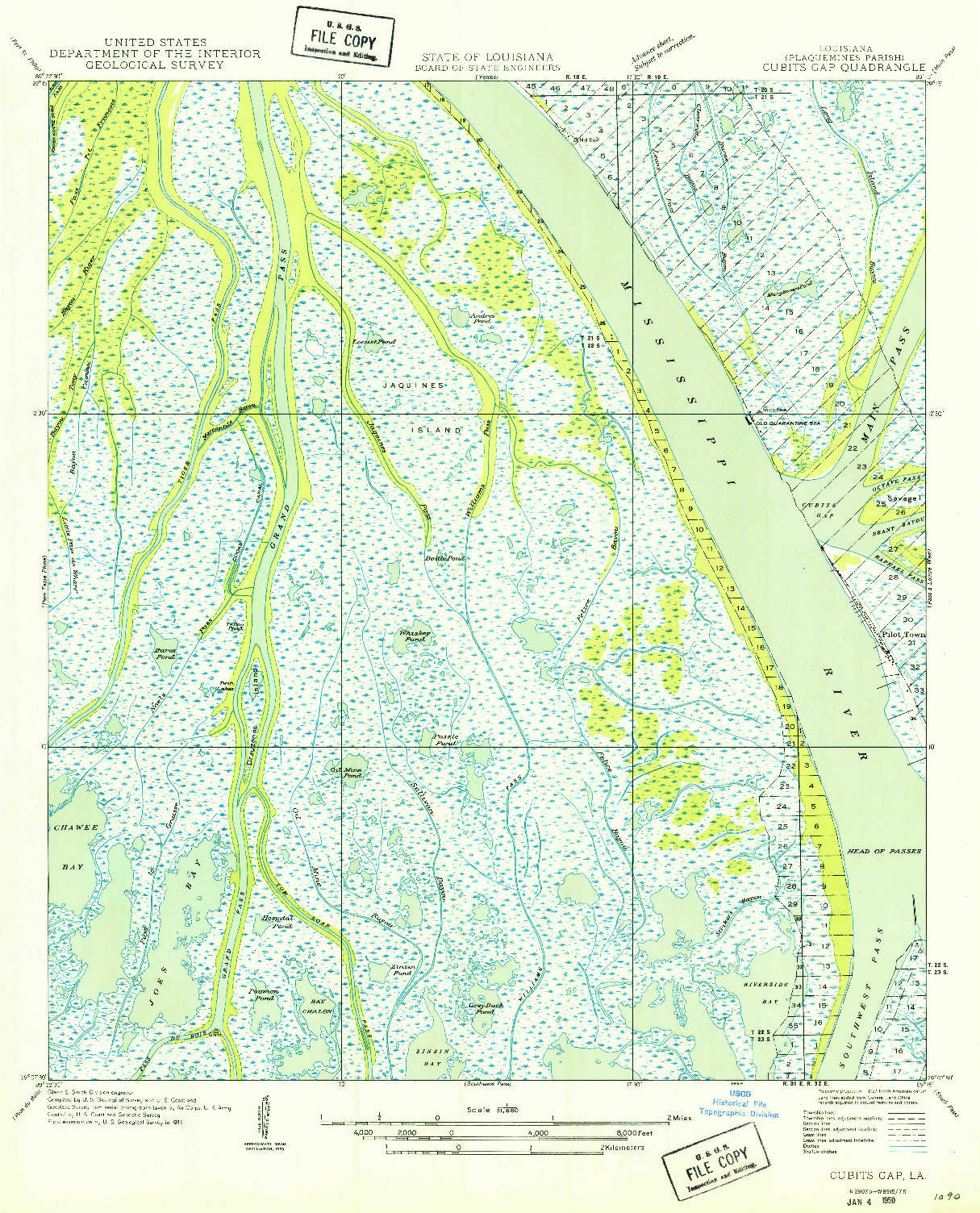 USGS 1:31680-SCALE QUADRANGLE FOR CUBITS GAP, LA 1949