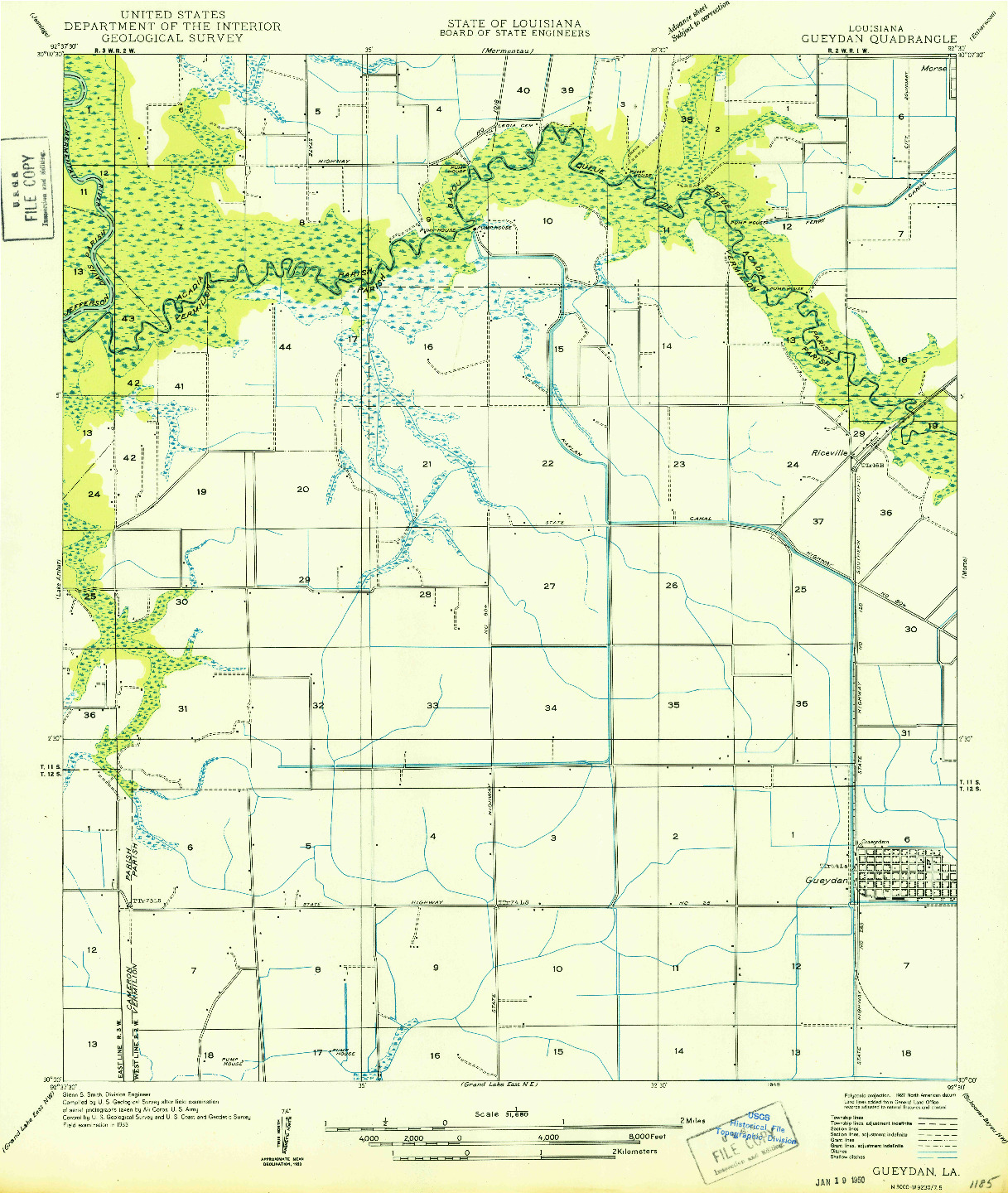 USGS 1:31680-SCALE QUADRANGLE FOR GUEYDAN, LA 1949