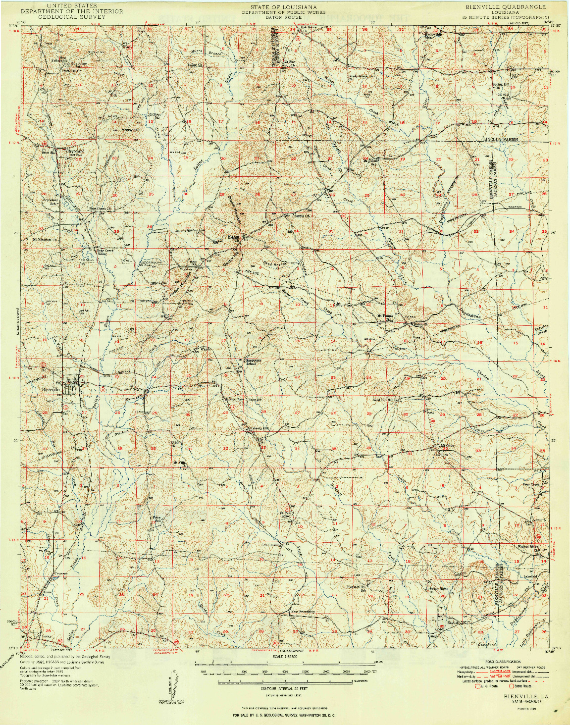 USGS 1:62500-SCALE QUADRANGLE FOR BIENVILLE, LA 1949