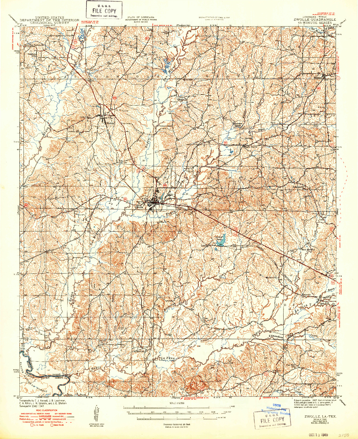 USGS 1:62500-SCALE QUADRANGLE FOR ZWOLLE, LA 1944