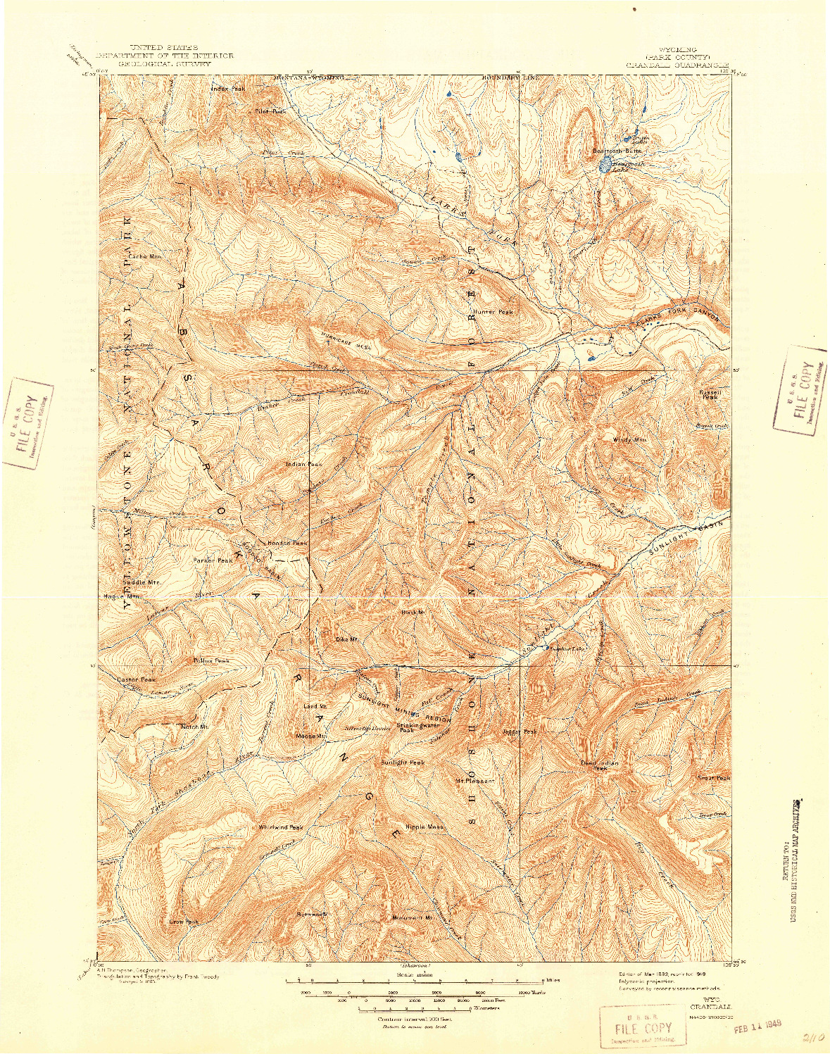 USGS 1:125000-SCALE QUADRANGLE FOR CRANDALL, WY 1899