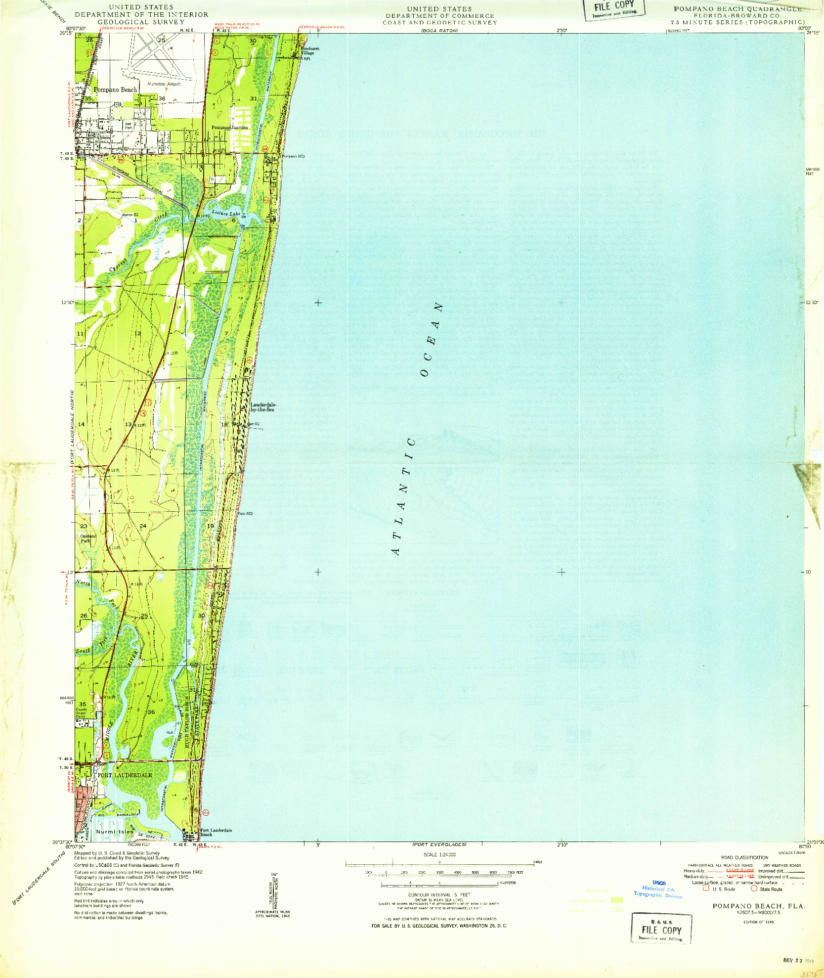 USGS 1:24000-SCALE QUADRANGLE FOR POMPANO BEACH, FL 1949