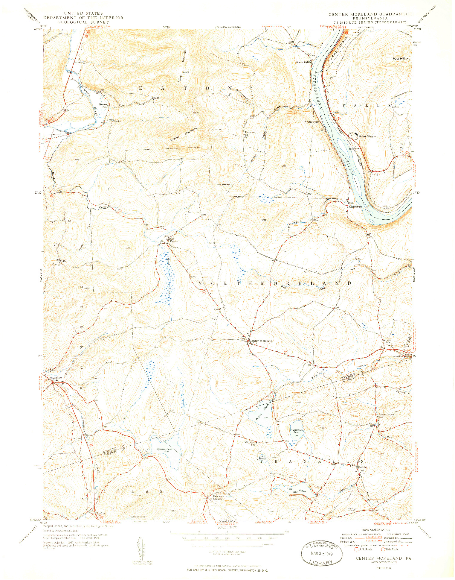 USGS 1:24000-SCALE QUADRANGLE FOR CENTER MORELAND, PA 1949