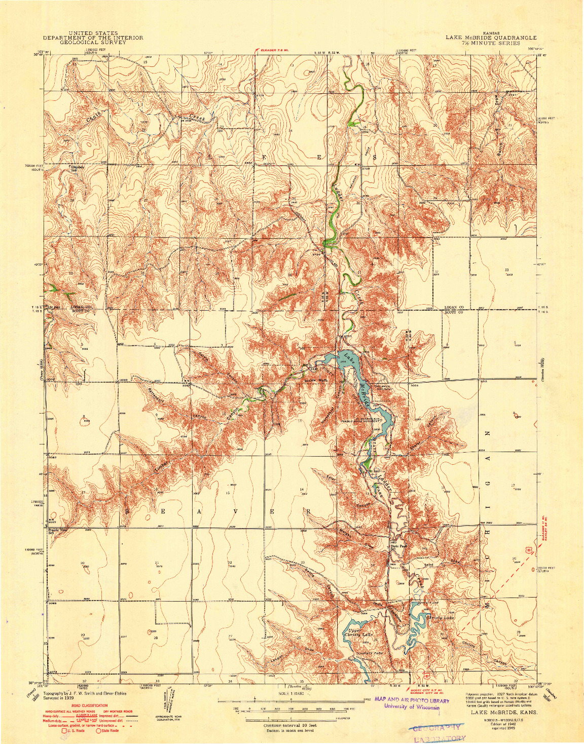 USGS 1:31680-SCALE QUADRANGLE FOR LAKE MC BRIDE, KS 1942