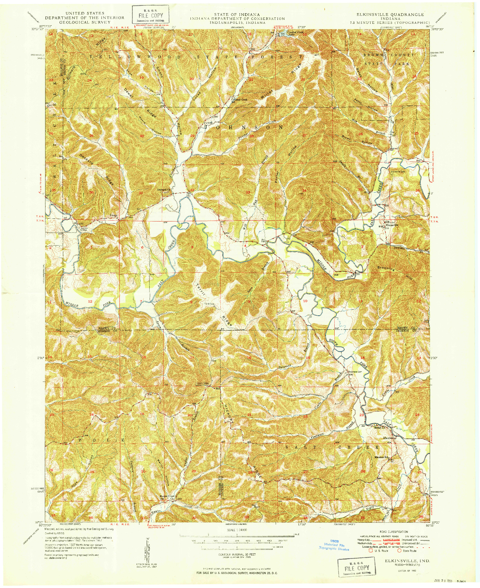 USGS 1:24000-SCALE QUADRANGLE FOR ELKINSVILLE, IN 1950