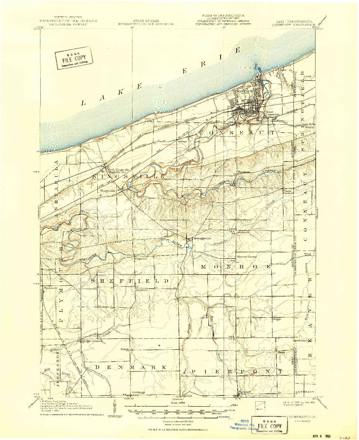 USGS 1:62500-SCALE QUADRANGLE FOR CONNEAUT, OH 1906