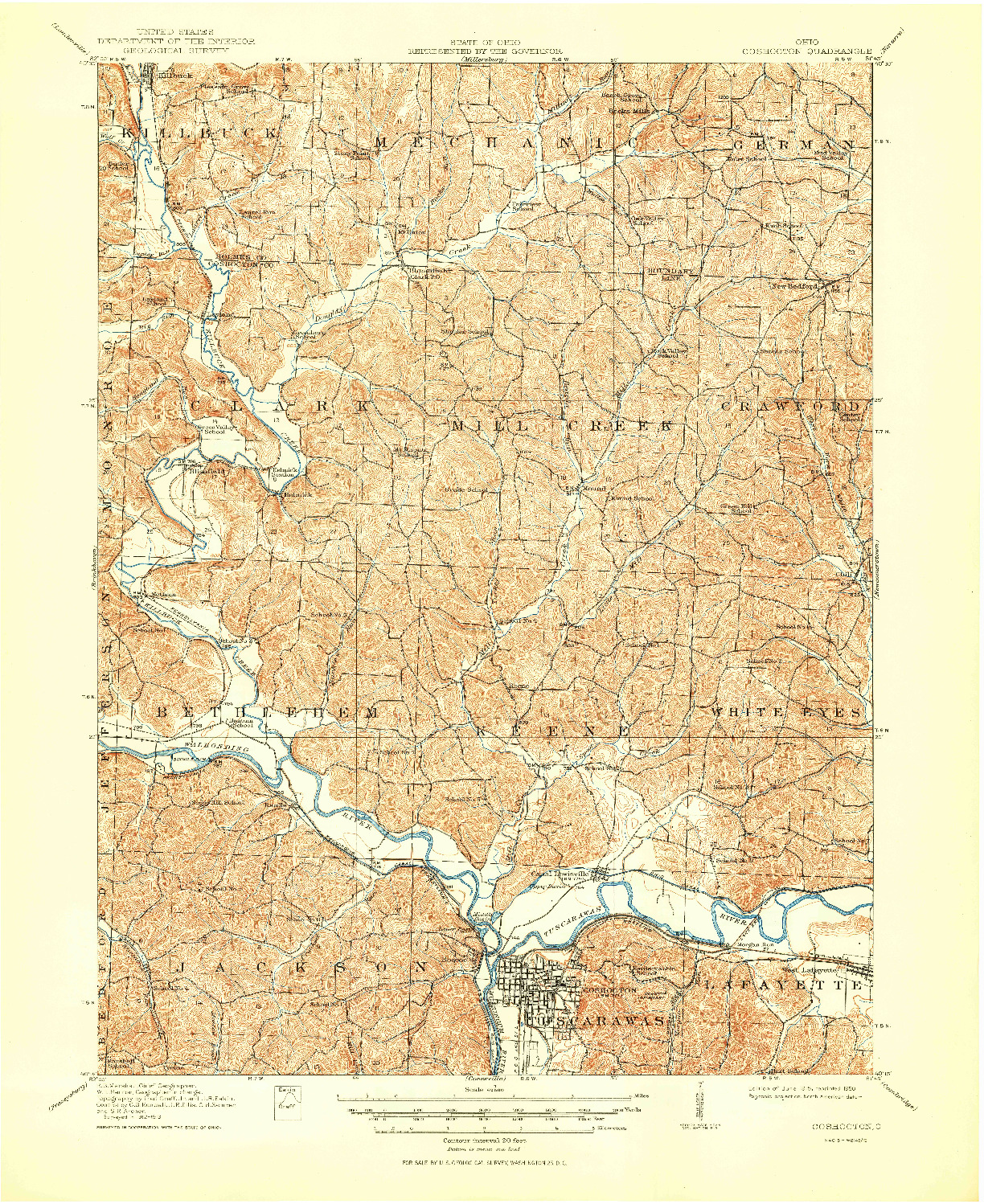 USGS 1:62500-SCALE QUADRANGLE FOR COSHOCTON, OH 1915