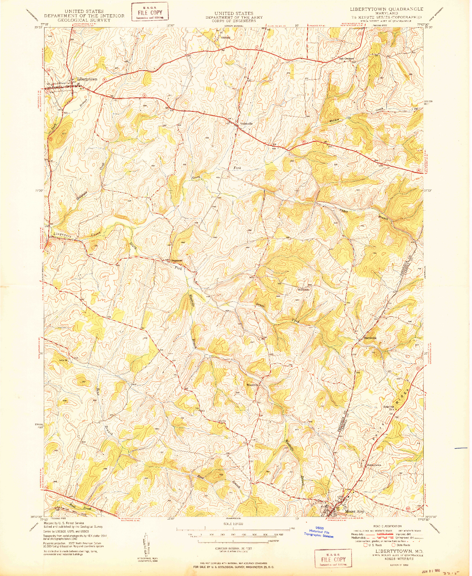 USGS 1:24000-SCALE QUADRANGLE FOR LIBERTYTOWN, MD 1950