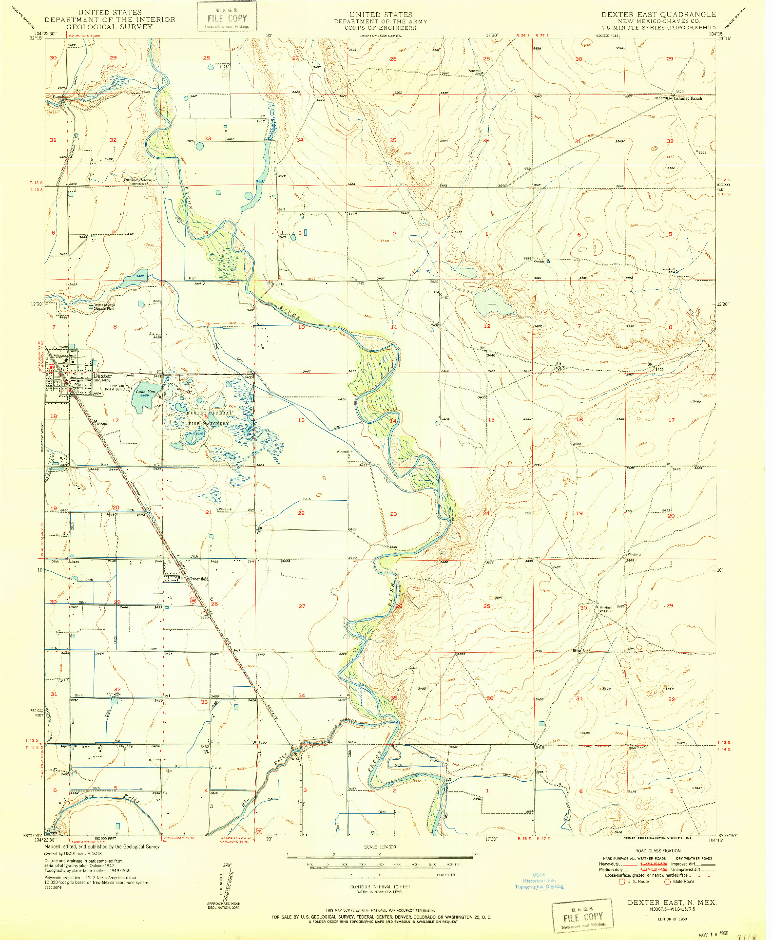 USGS 1:24000-SCALE QUADRANGLE FOR DEXTER EAST, NM 1950