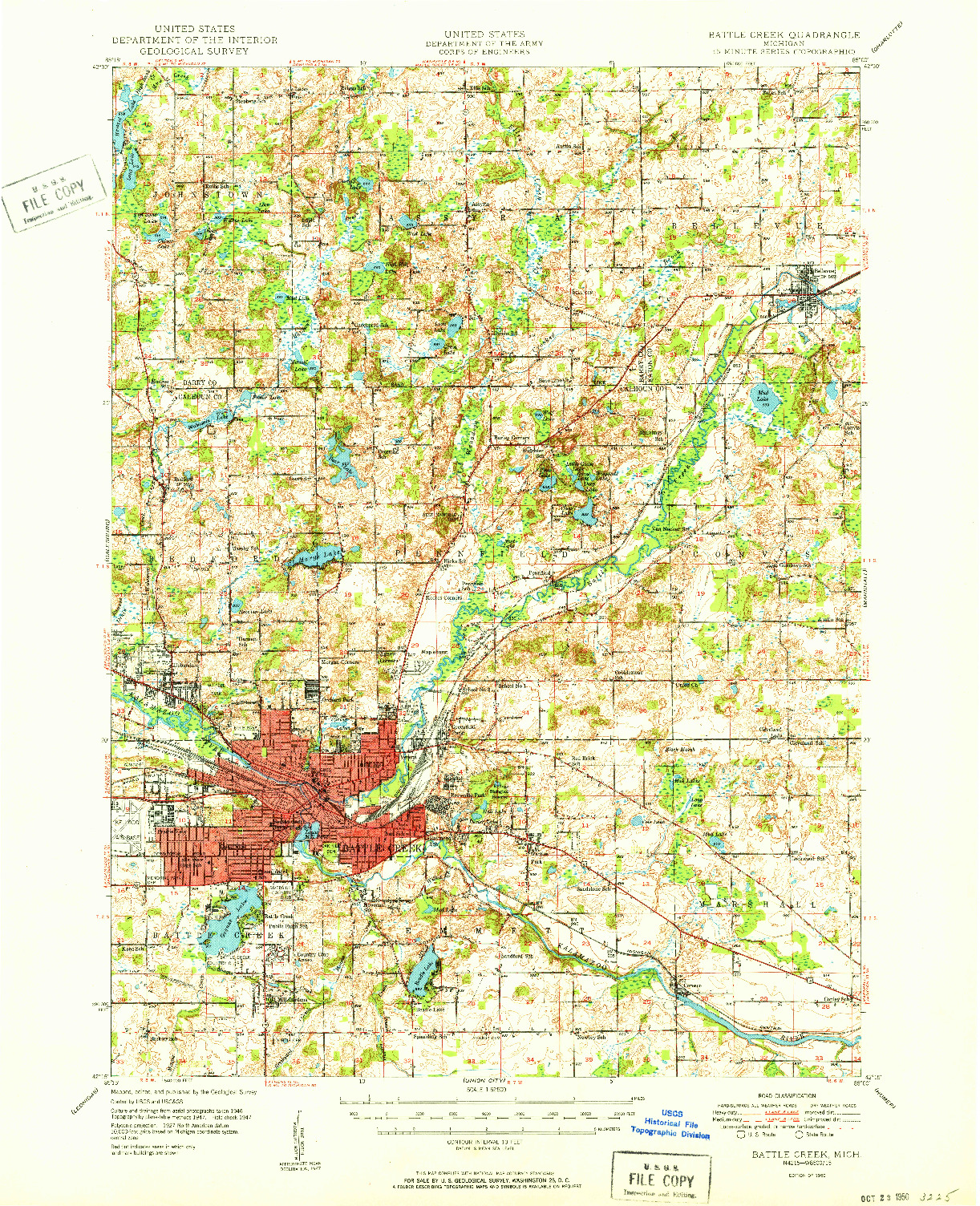 USGS 1:62500-SCALE QUADRANGLE FOR BATTLE CREEK, MI 1950