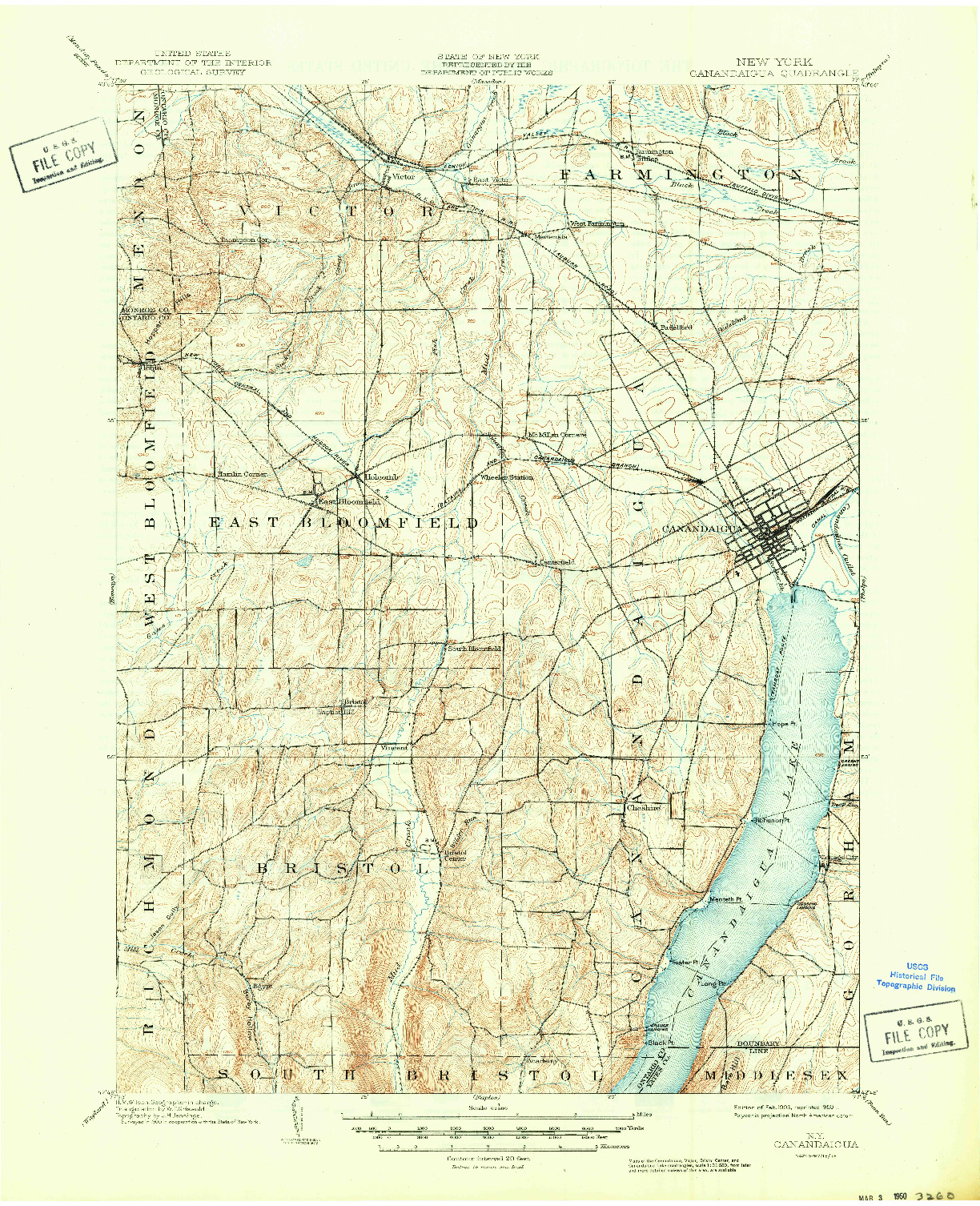 USGS 1:62500-SCALE QUADRANGLE FOR CANANDAIGUA, NY 1903