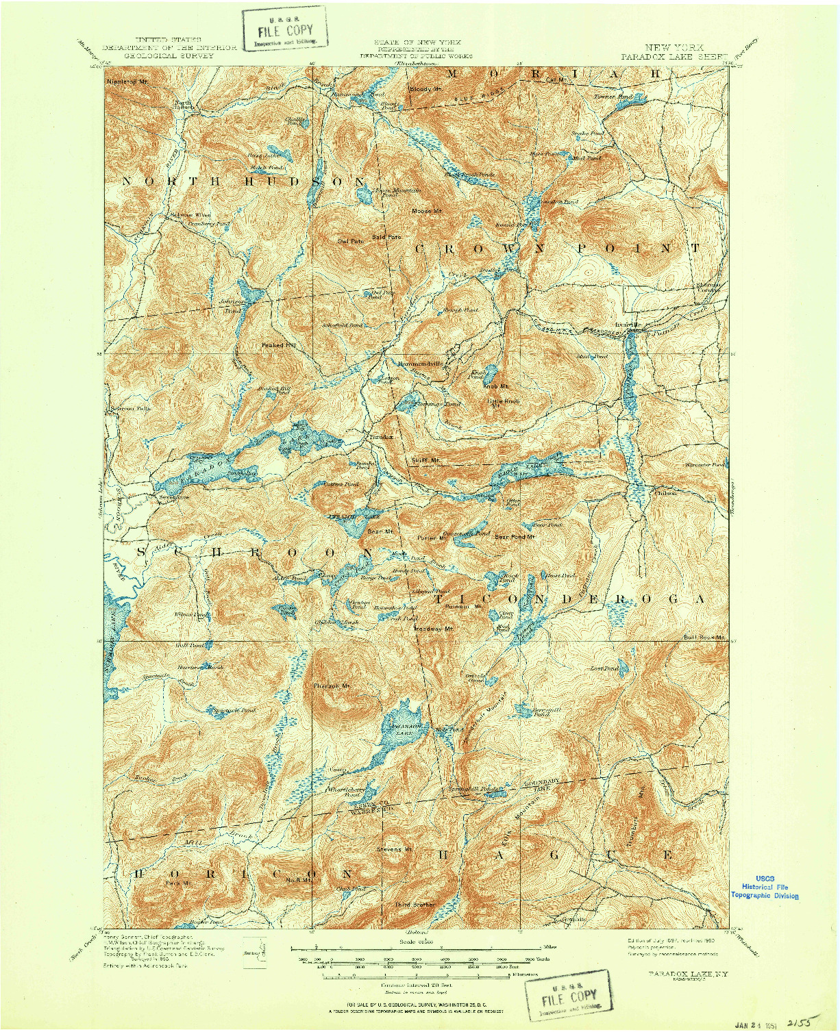 USGS 1:62500-SCALE QUADRANGLE FOR PARADOX LAKE, NY 1897