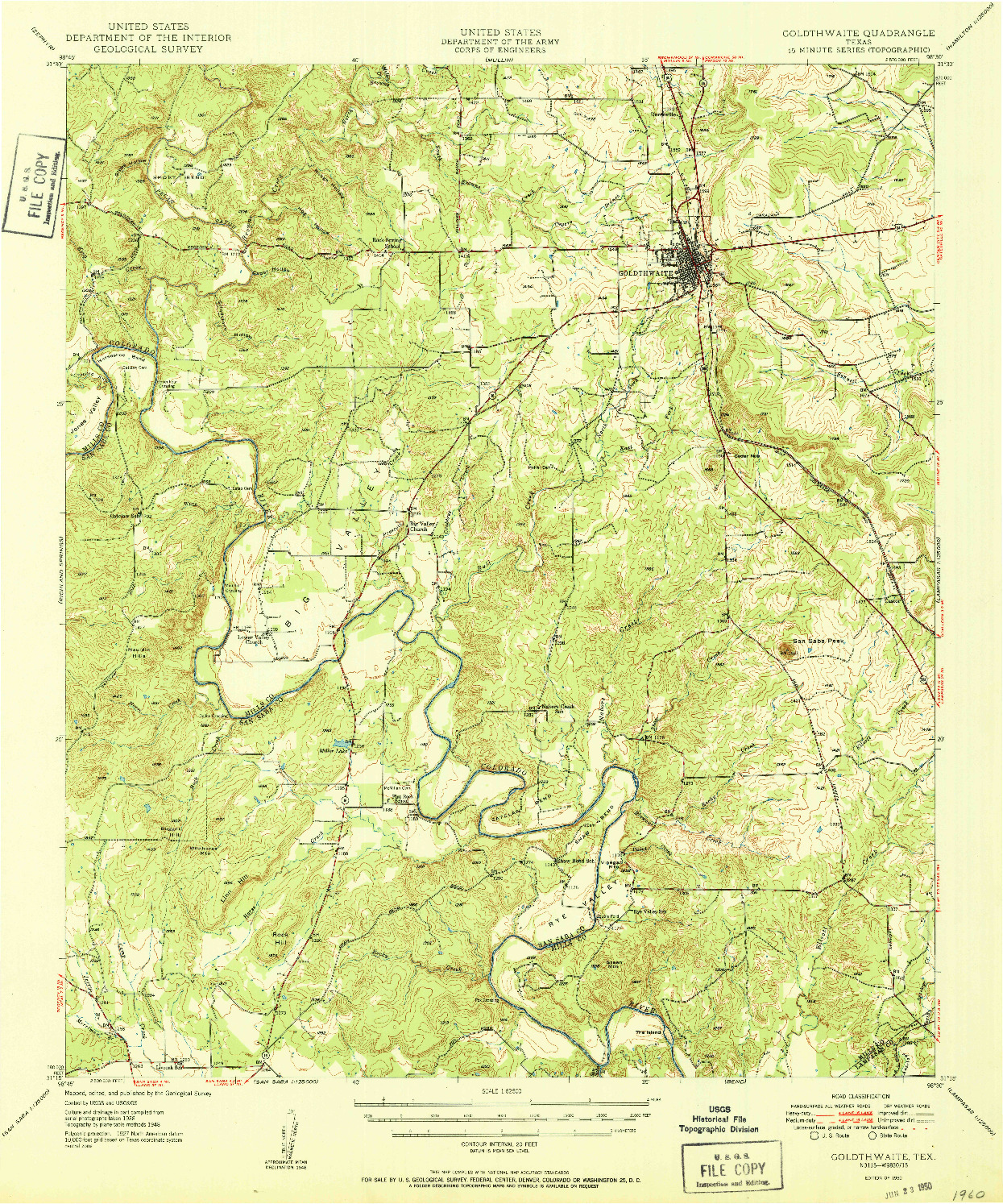 USGS 1:62500-SCALE QUADRANGLE FOR GOLDTHWAITE, TX 1950