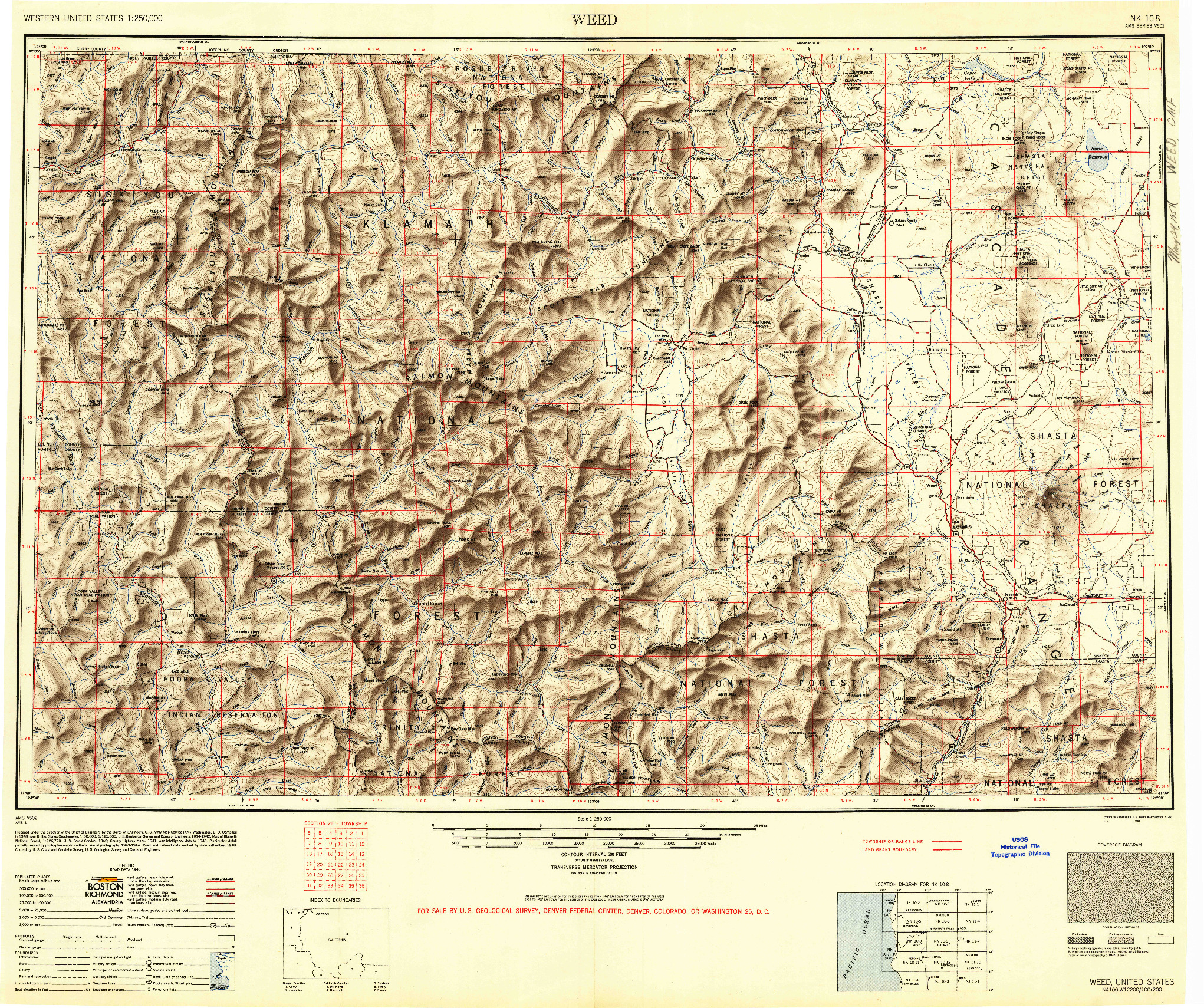 USGS 1:250000-SCALE QUADRANGLE FOR WEED, CA 1948