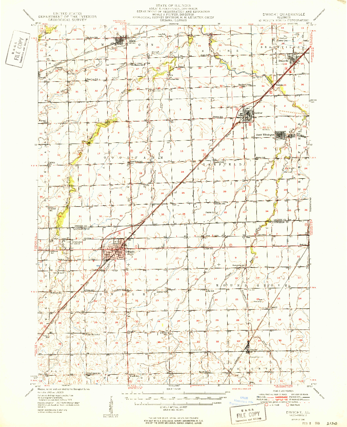 USGS 1:62500-SCALE QUADRANGLE FOR DWIGHT, IL 1950