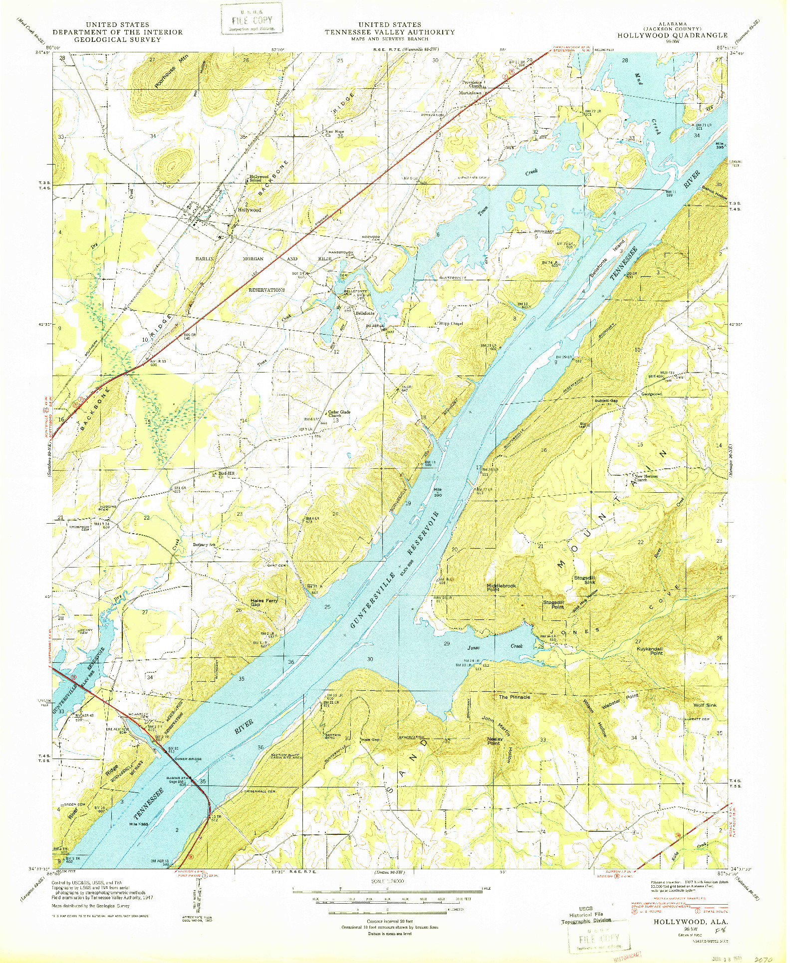 USGS 1:24000-SCALE QUADRANGLE FOR HOLLYWOOD, AL 1950