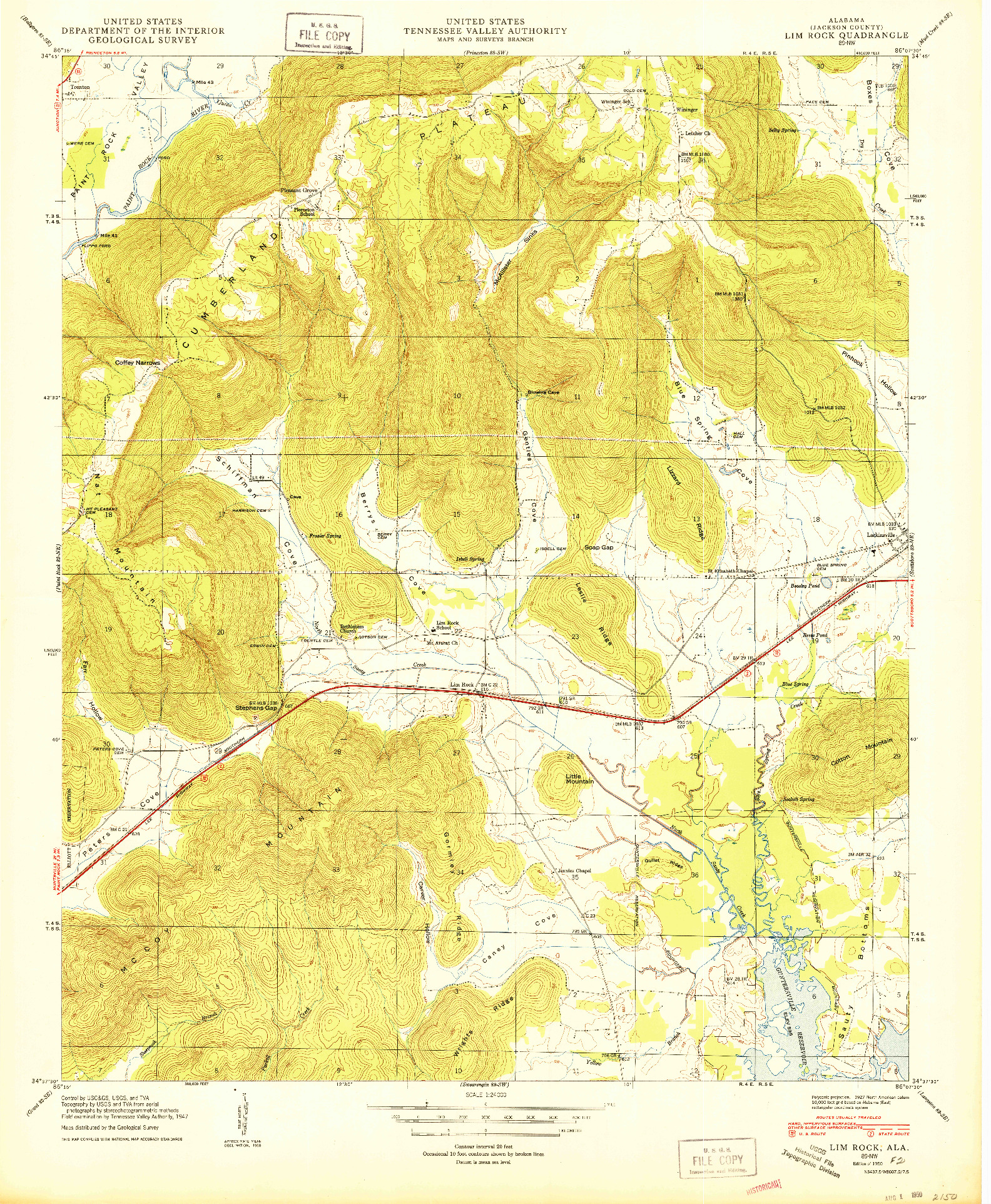 USGS 1:24000-SCALE QUADRANGLE FOR LIM ROCK, AL 1950
