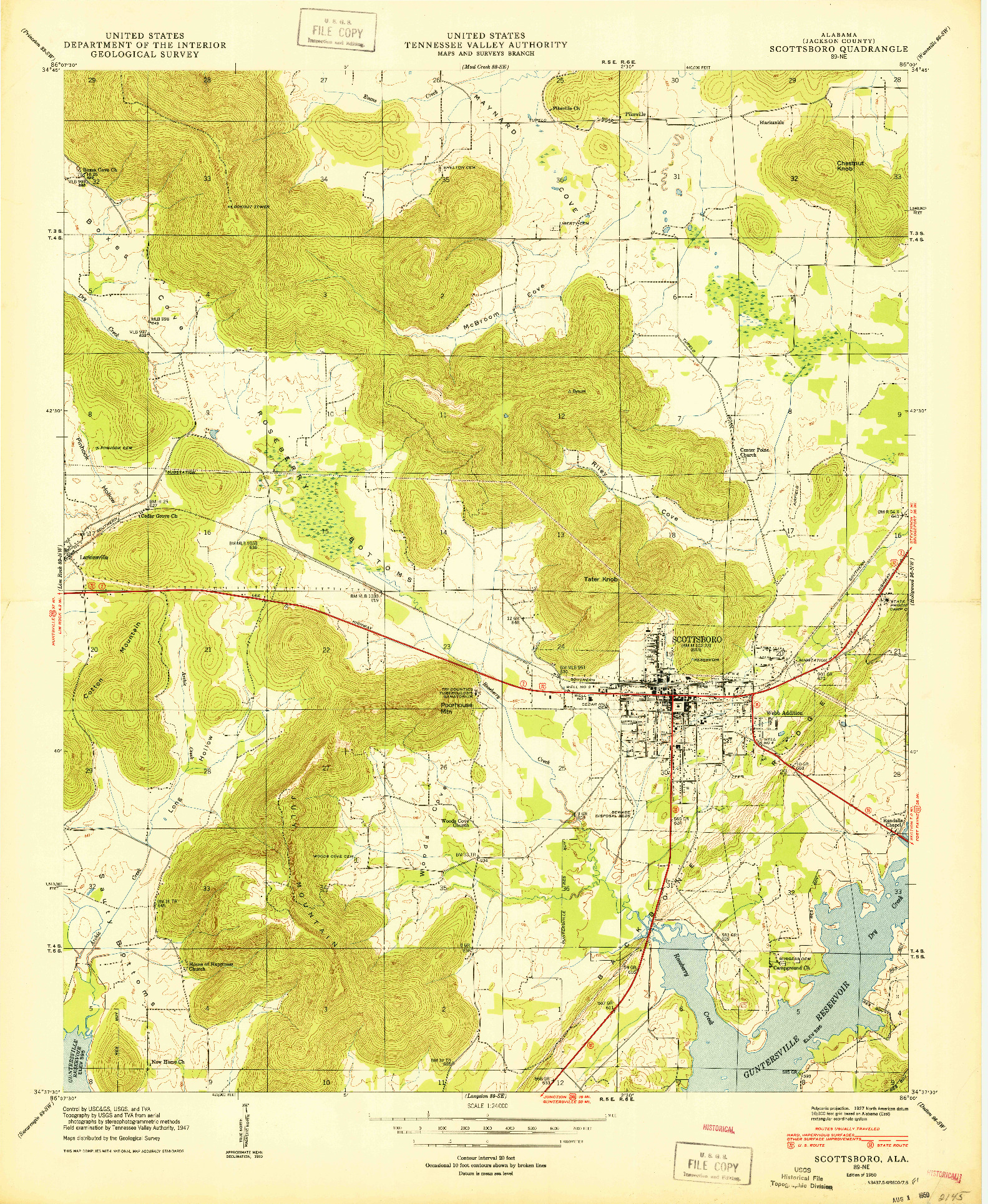 USGS 1:24000-SCALE QUADRANGLE FOR SCOTTSBORO, AL 1950