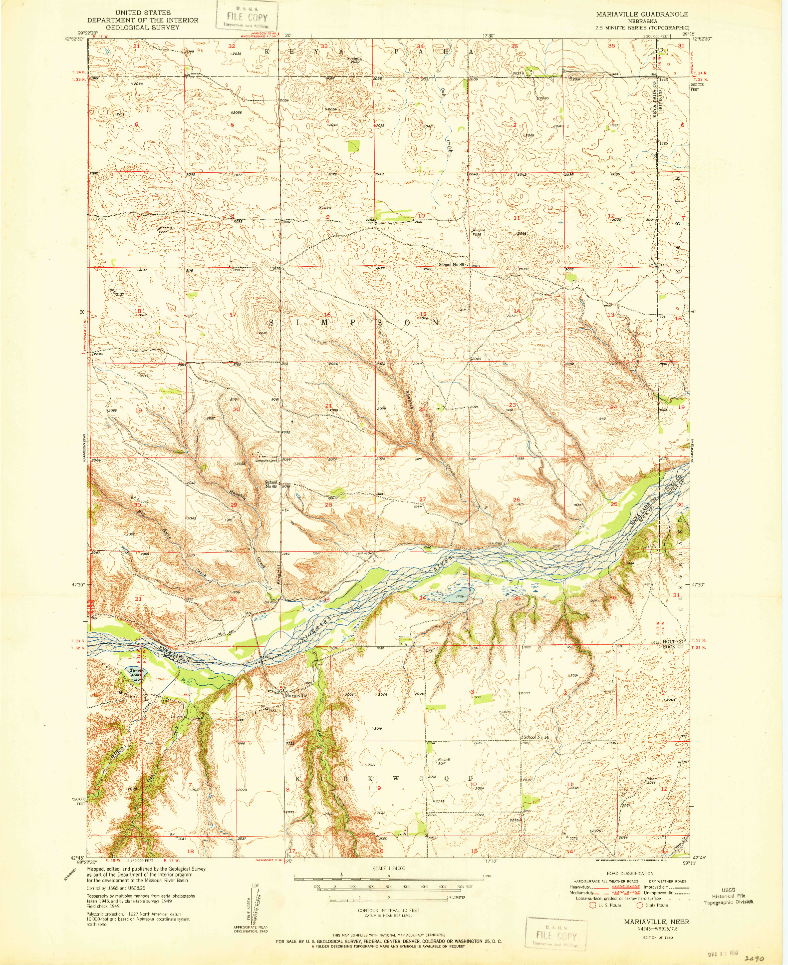 USGS 1:24000-SCALE QUADRANGLE FOR MARIAVILLE, NE 1950