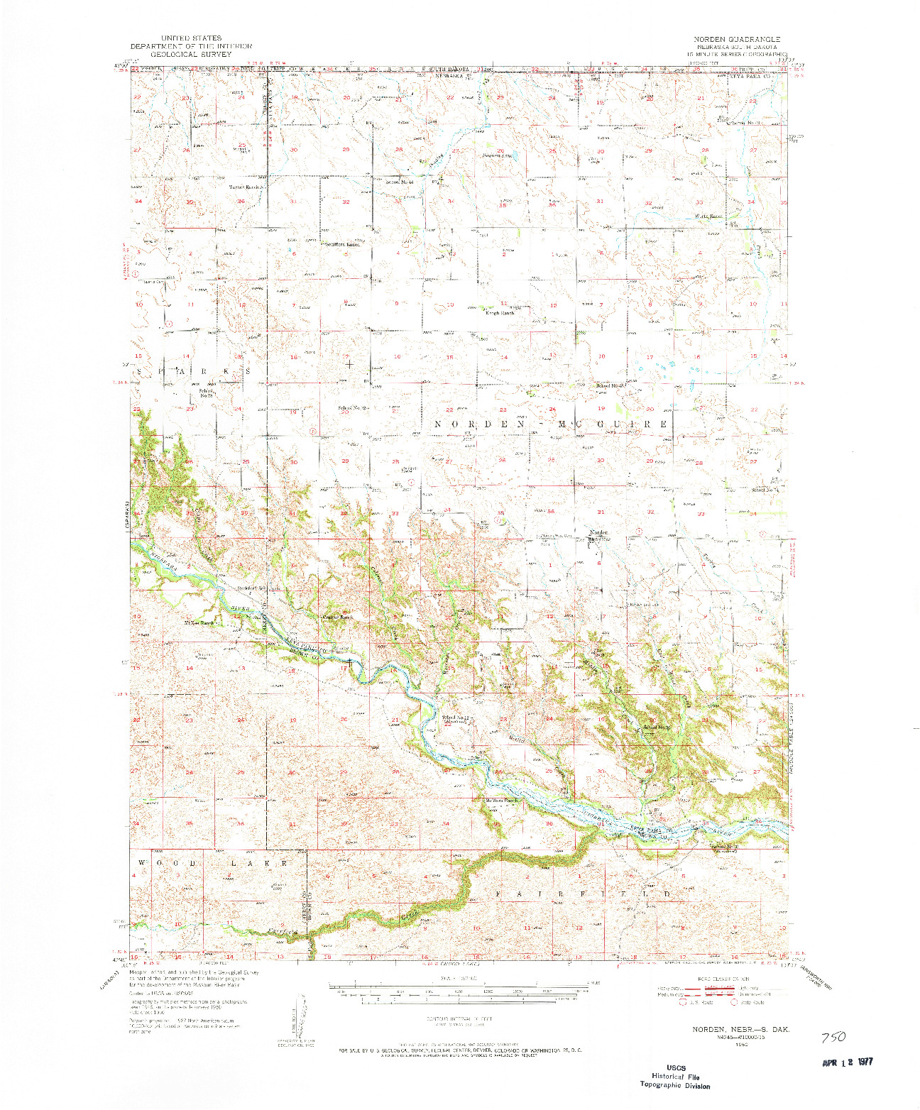 USGS 1:62500-SCALE QUADRANGLE FOR NORDEN, NE 1950
