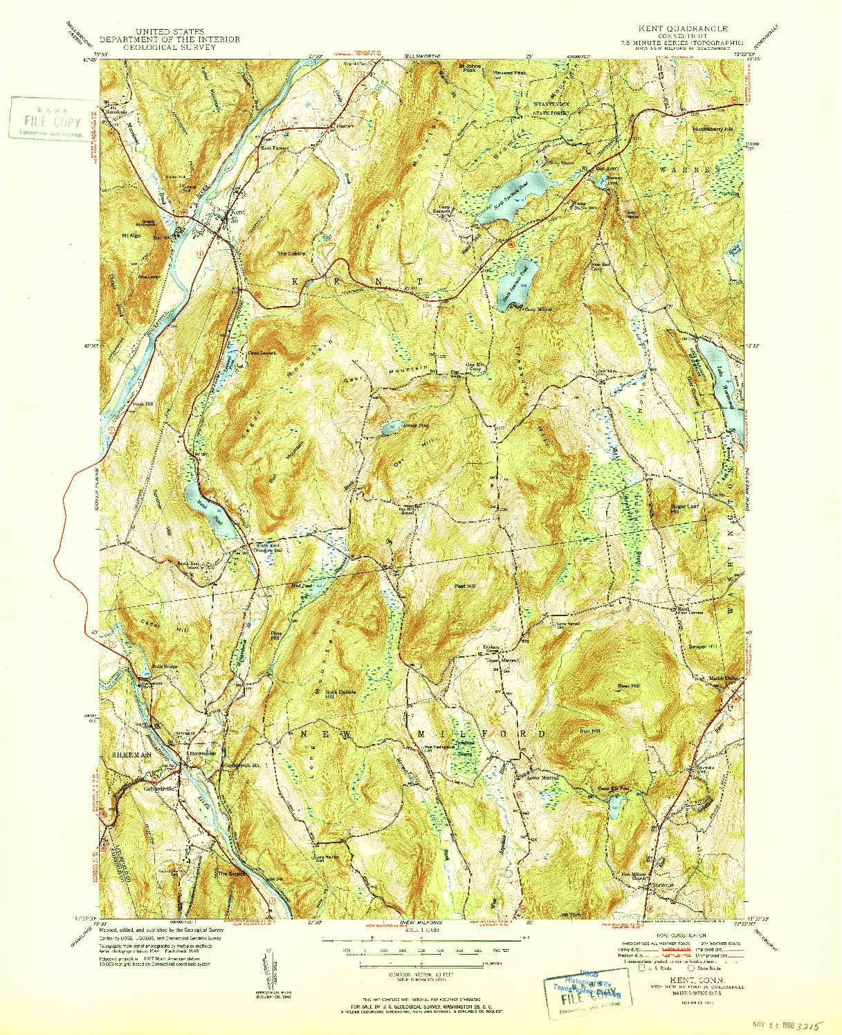 USGS 1:31680-SCALE QUADRANGLE FOR KENT, CT 1950