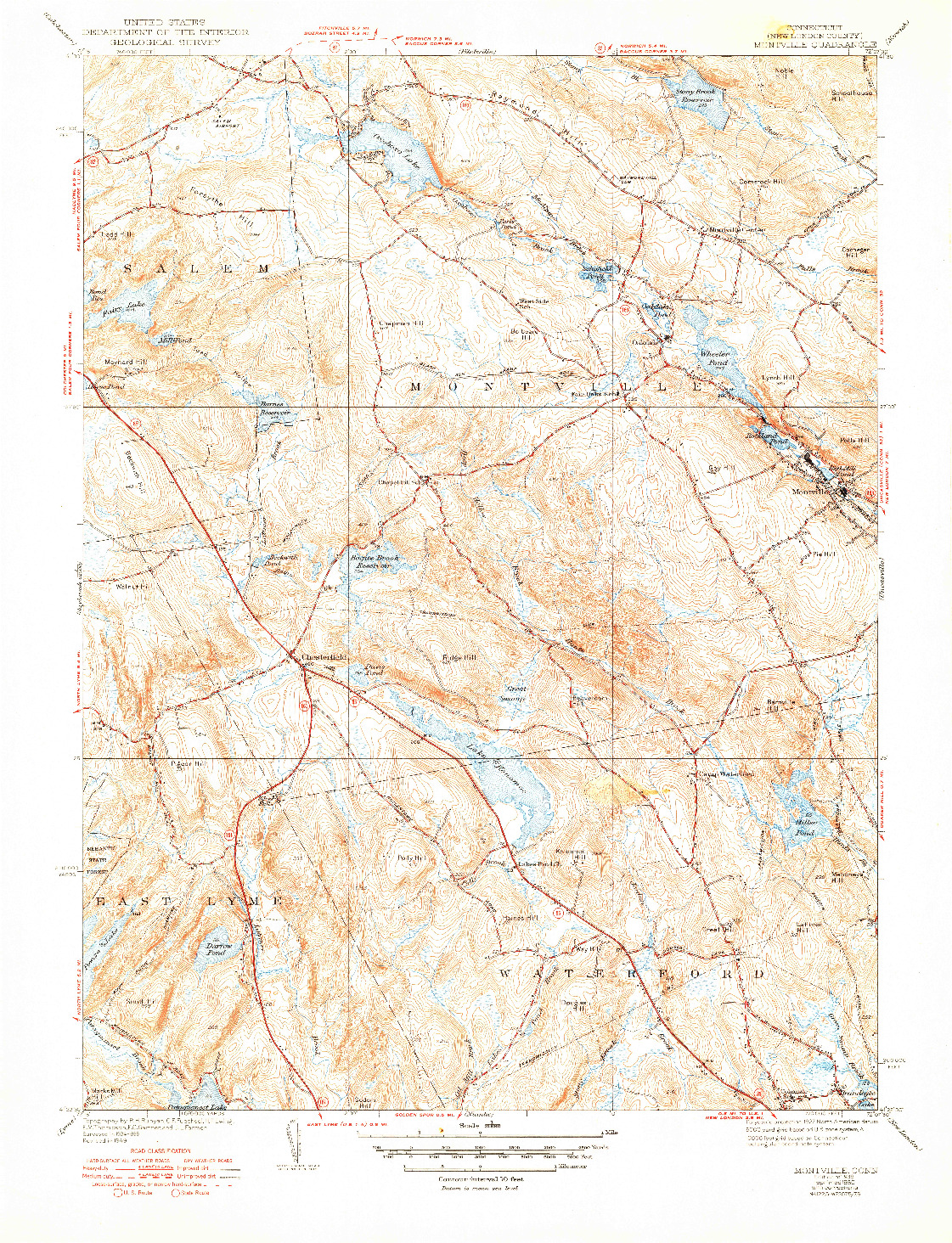 USGS 1:31680-SCALE QUADRANGLE FOR MONTVILLE, CT 1939