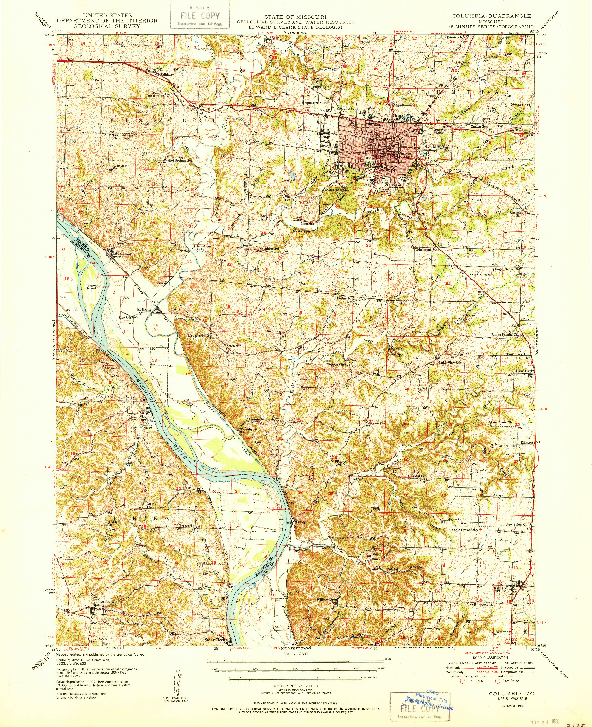 USGS 1:62500-SCALE QUADRANGLE FOR COLUMBIA, MO 1950