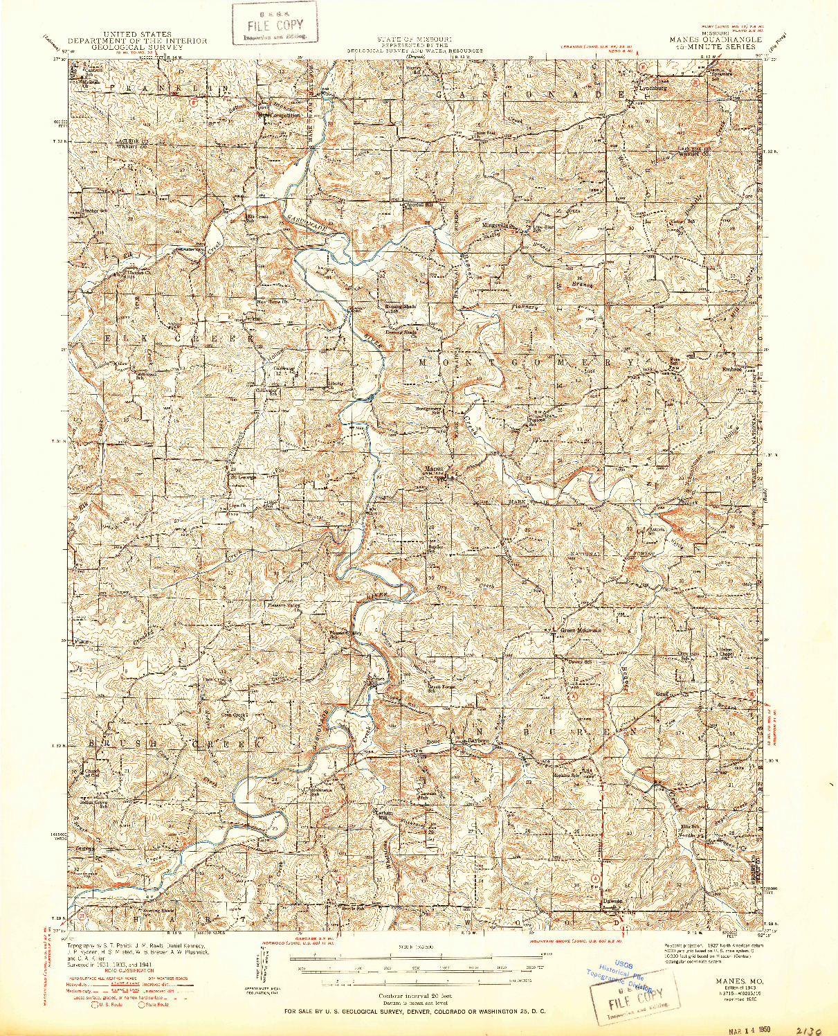 USGS 1:62500-SCALE QUADRANGLE FOR MANES, MO 1943