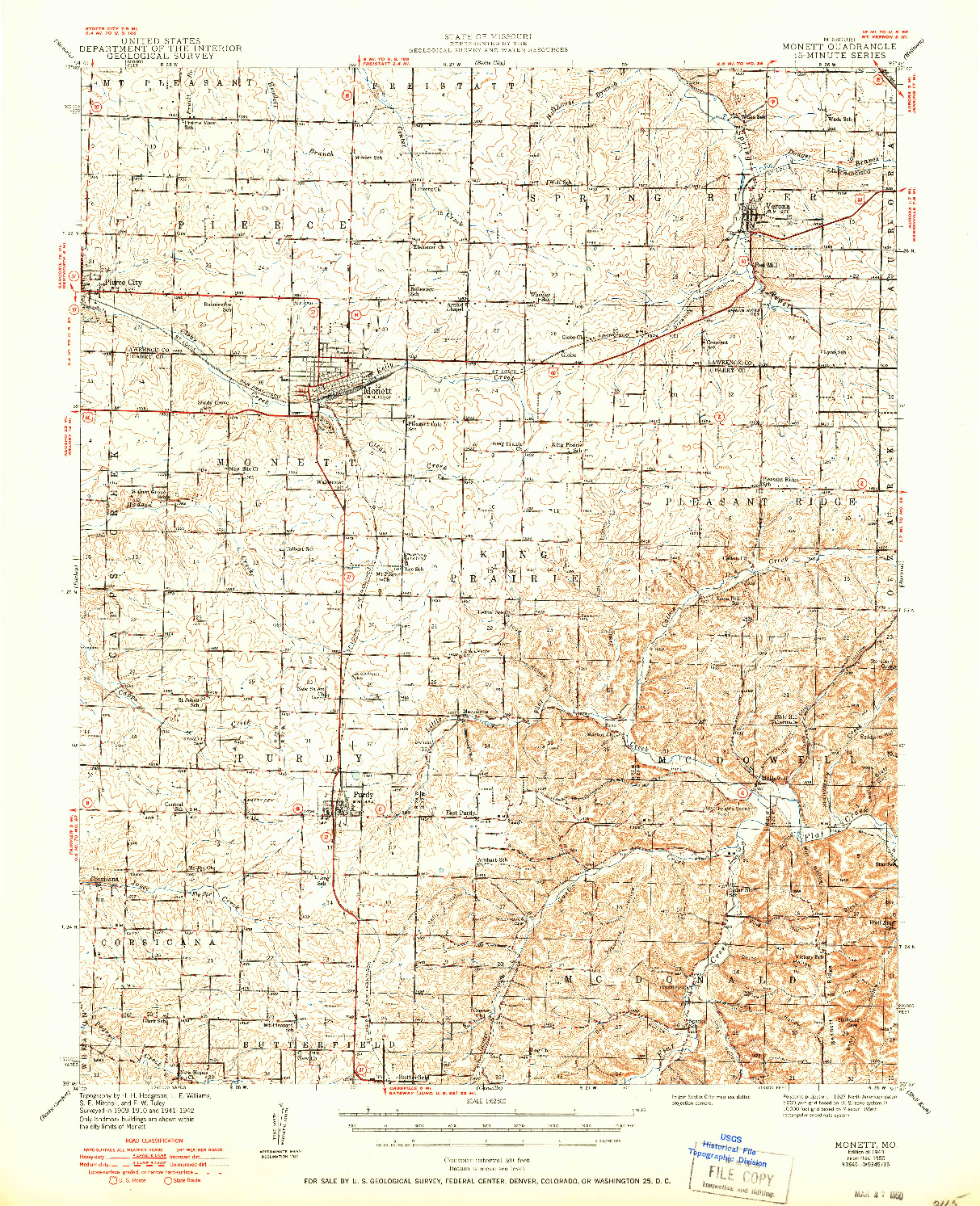 USGS 1:62500-SCALE QUADRANGLE FOR MONETT, MO 1943