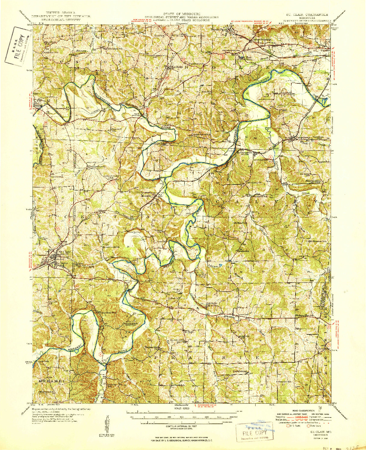 USGS 1:62500-SCALE QUADRANGLE FOR ST. CLAIR, MO 1950