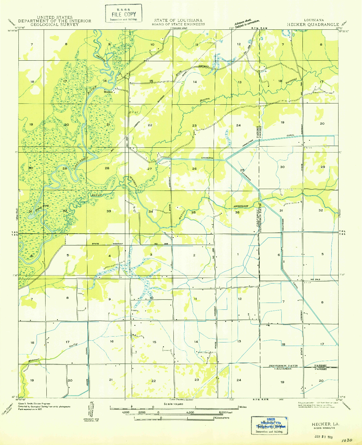 USGS 1:31680-SCALE QUADRANGLE FOR HECKER, LA 1950