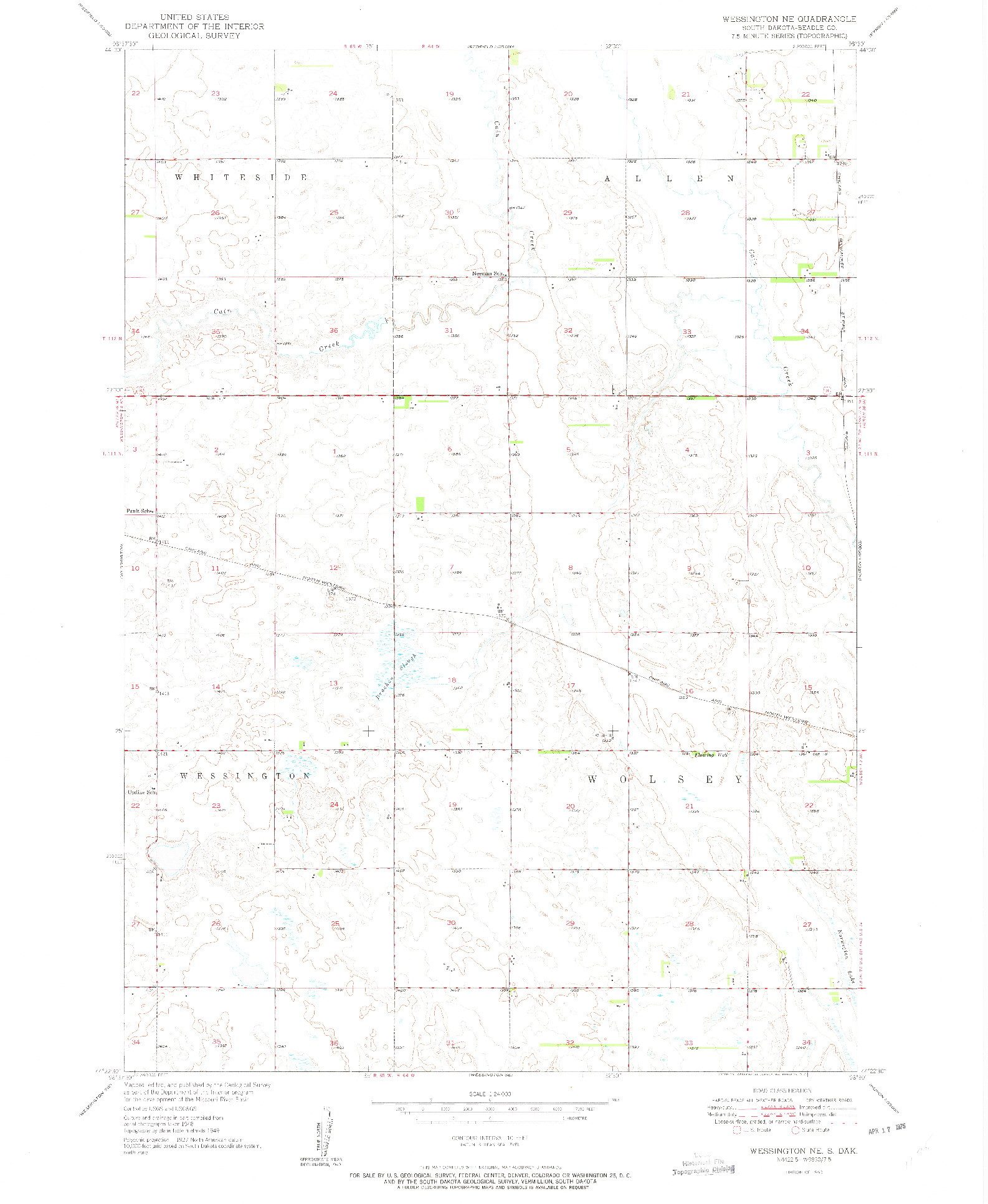 USGS 1:24000-SCALE QUADRANGLE FOR WESSINGTON NE, SD 1950