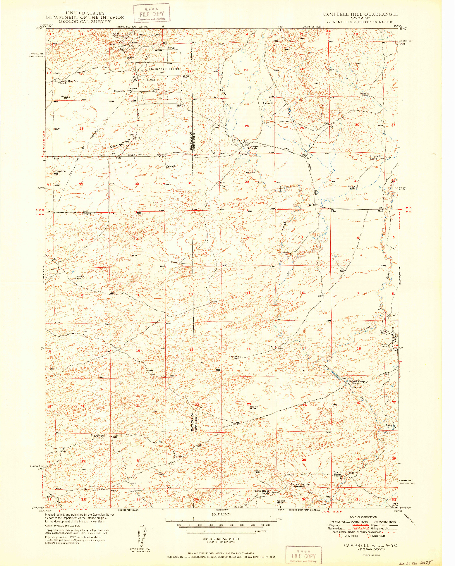USGS 1:24000-SCALE QUADRANGLE FOR CAMPBELL HILL, WY 1950