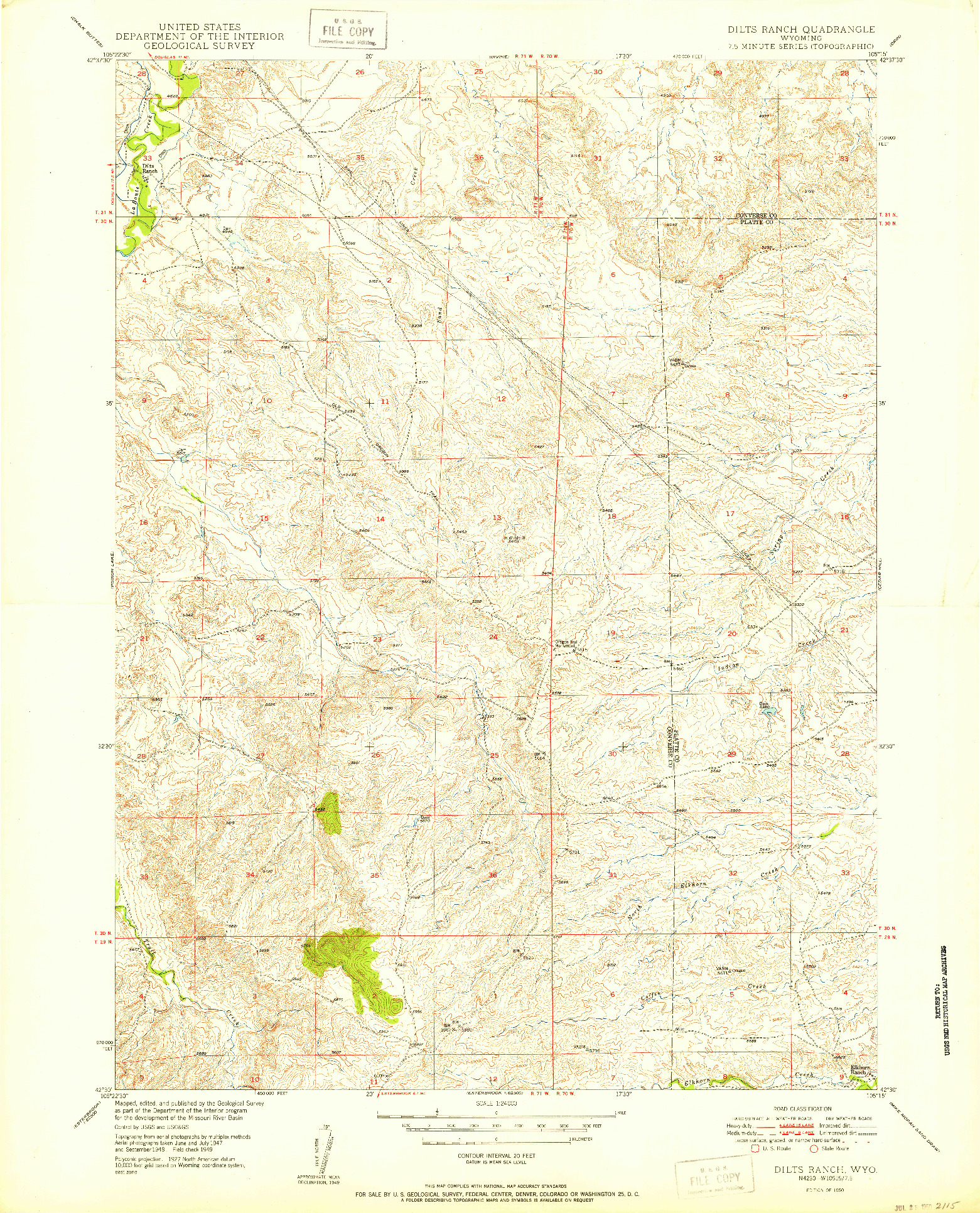 USGS 1:24000-SCALE QUADRANGLE FOR DILTS RANCH, WY 1950