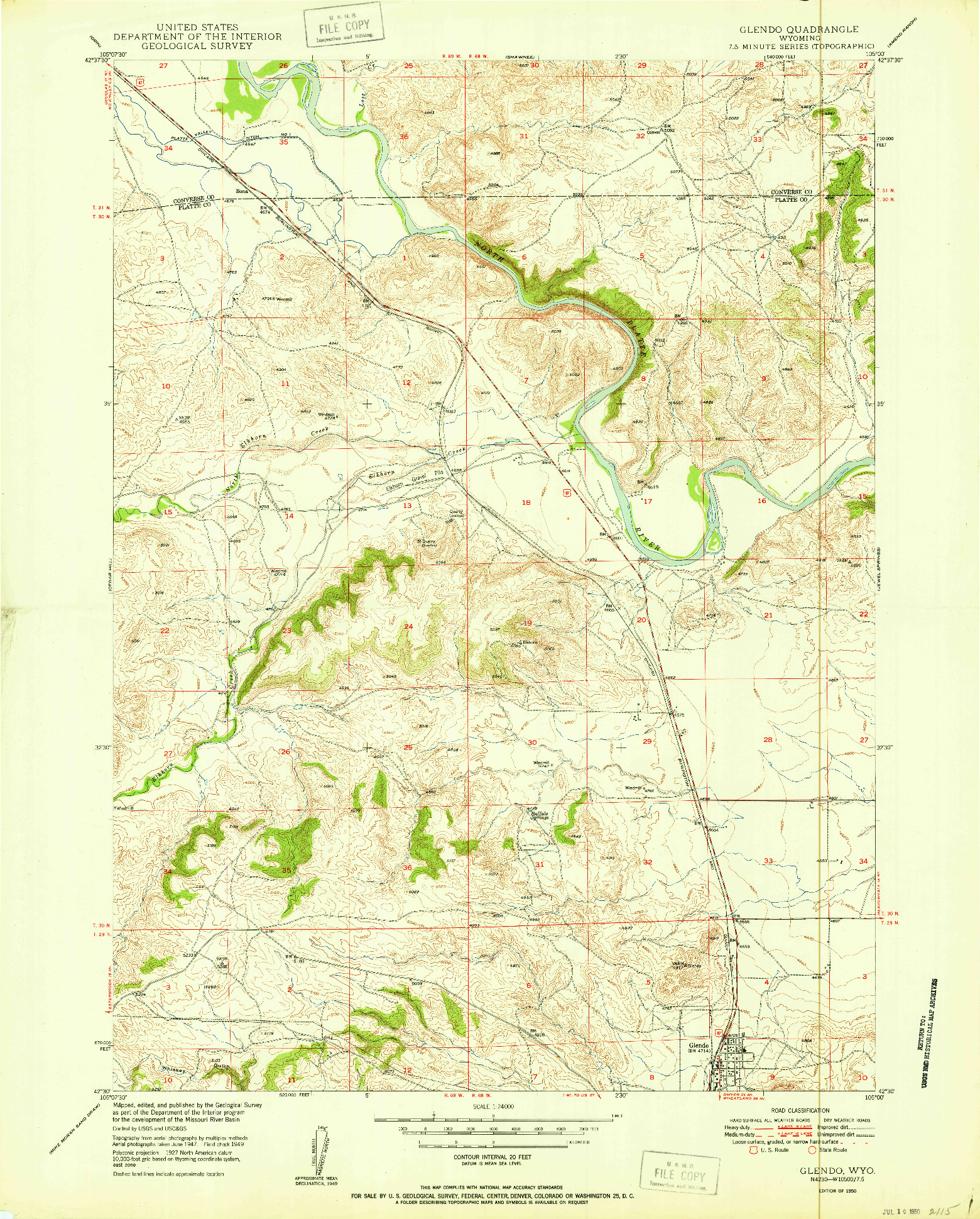 USGS 1:24000-SCALE QUADRANGLE FOR GLENDO, WY 1950