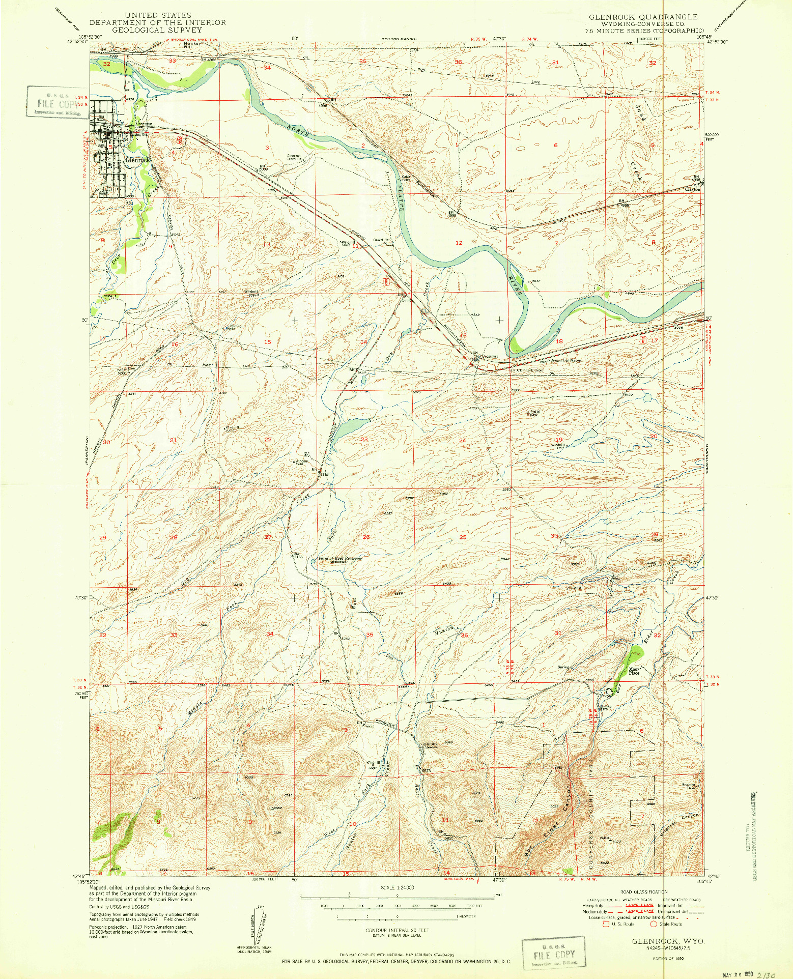 USGS 1:24000-SCALE QUADRANGLE FOR GLENROCK, WY 1950