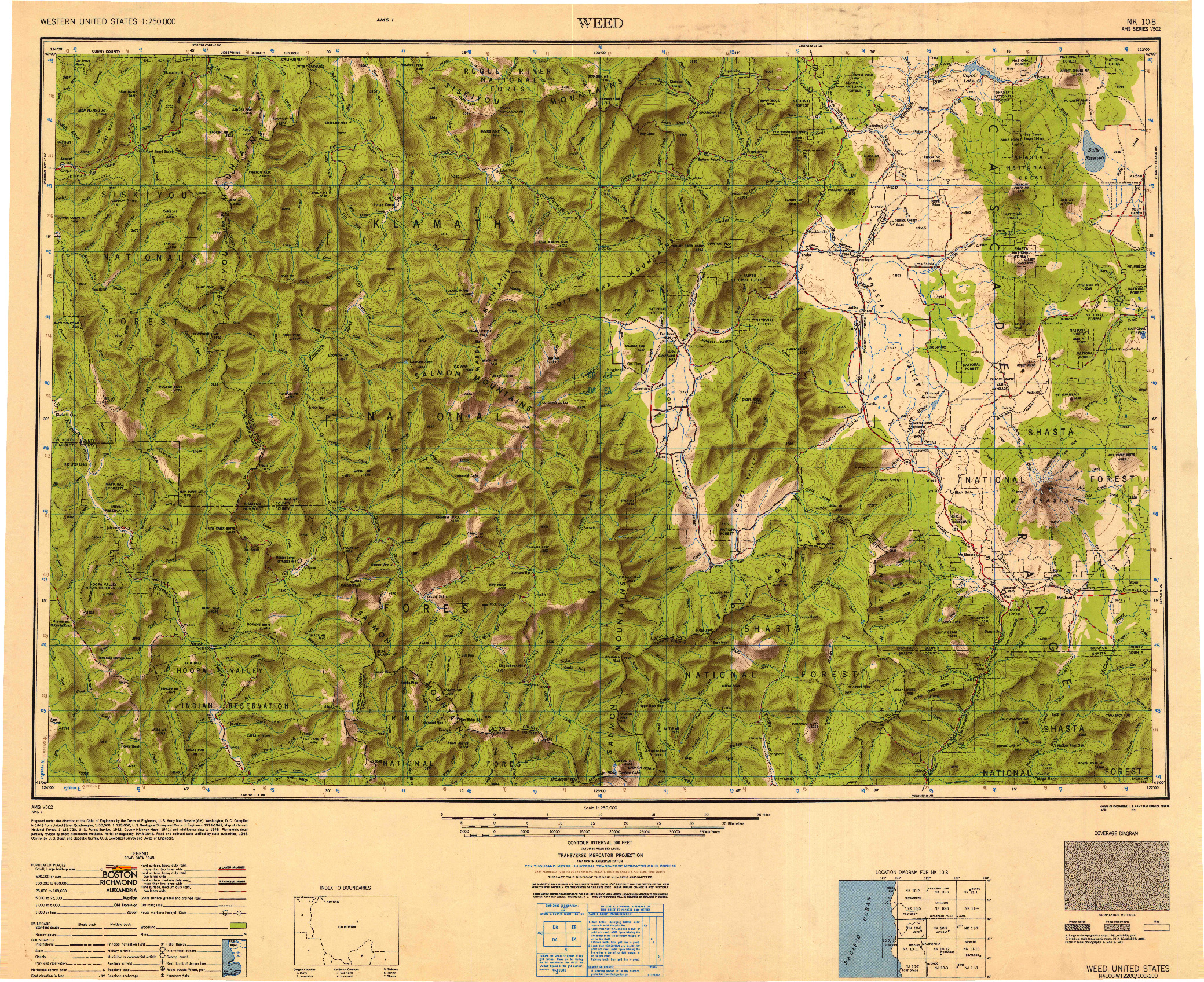 USGS 1:250000-SCALE QUADRANGLE FOR WEED, CA 1950