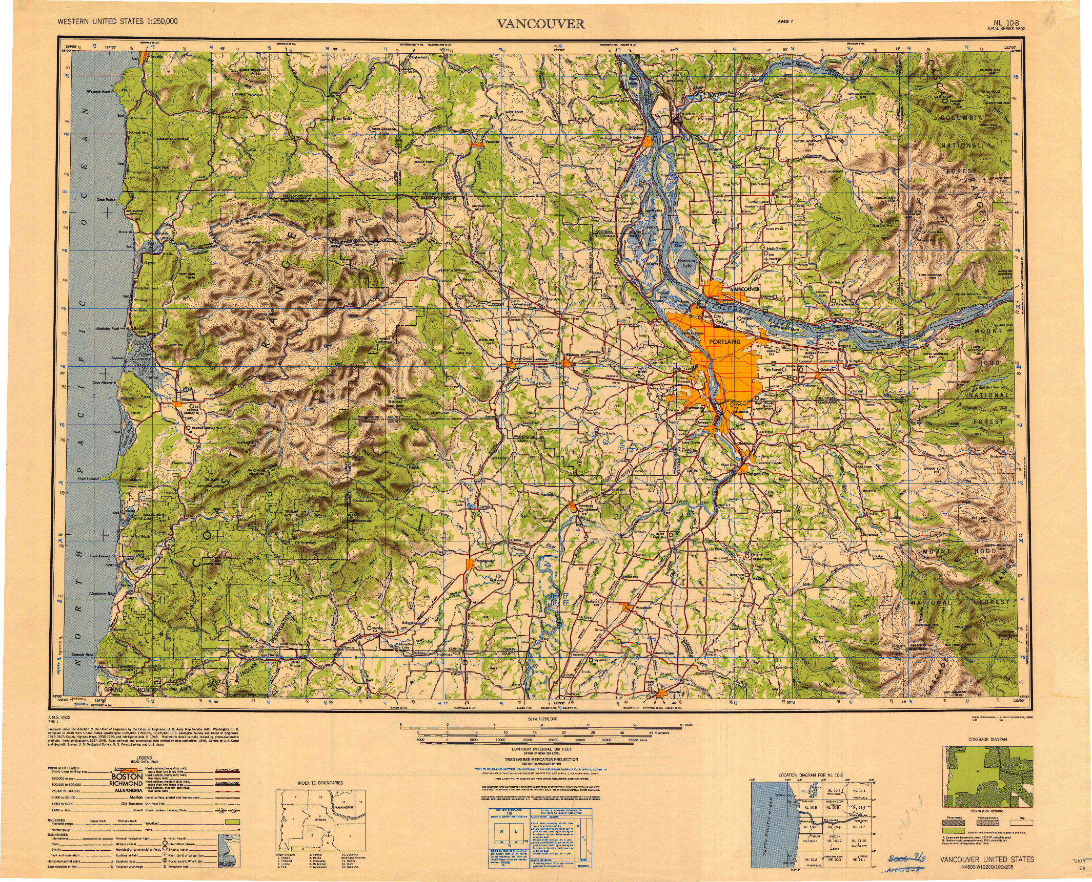USGS 1:250000-SCALE QUADRANGLE FOR VANCOUVER, WA 1950
