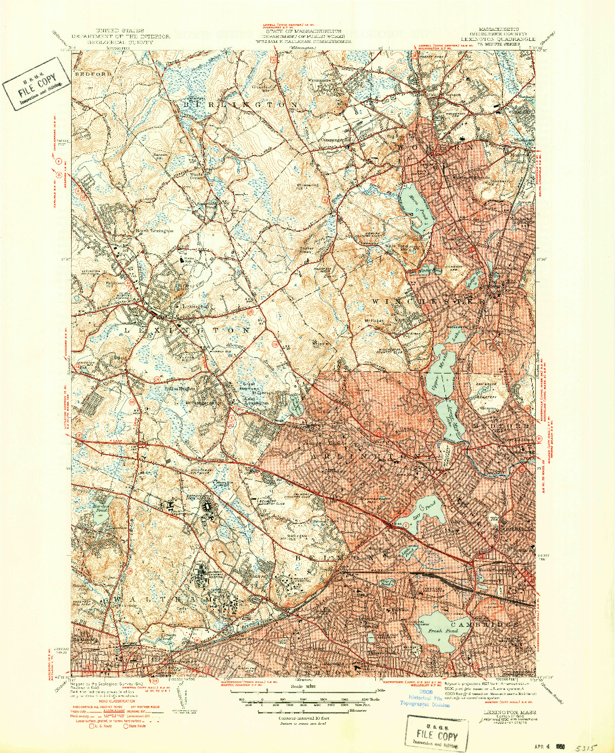 USGS 1:31680-SCALE QUADRANGLE FOR LEXINGTON, MA 1946