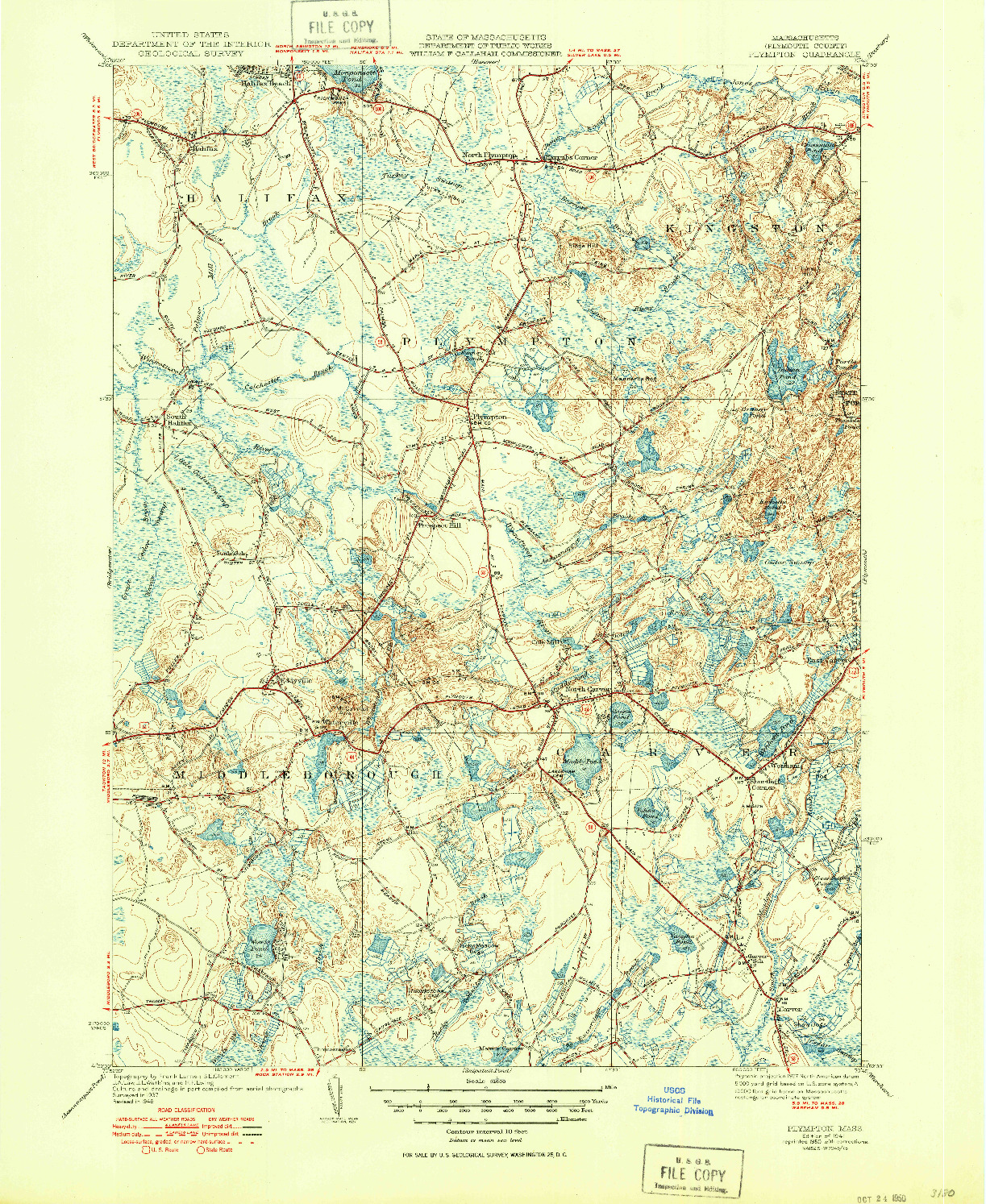 USGS 1:31680-SCALE QUADRANGLE FOR PLYMPTON, MA 1941