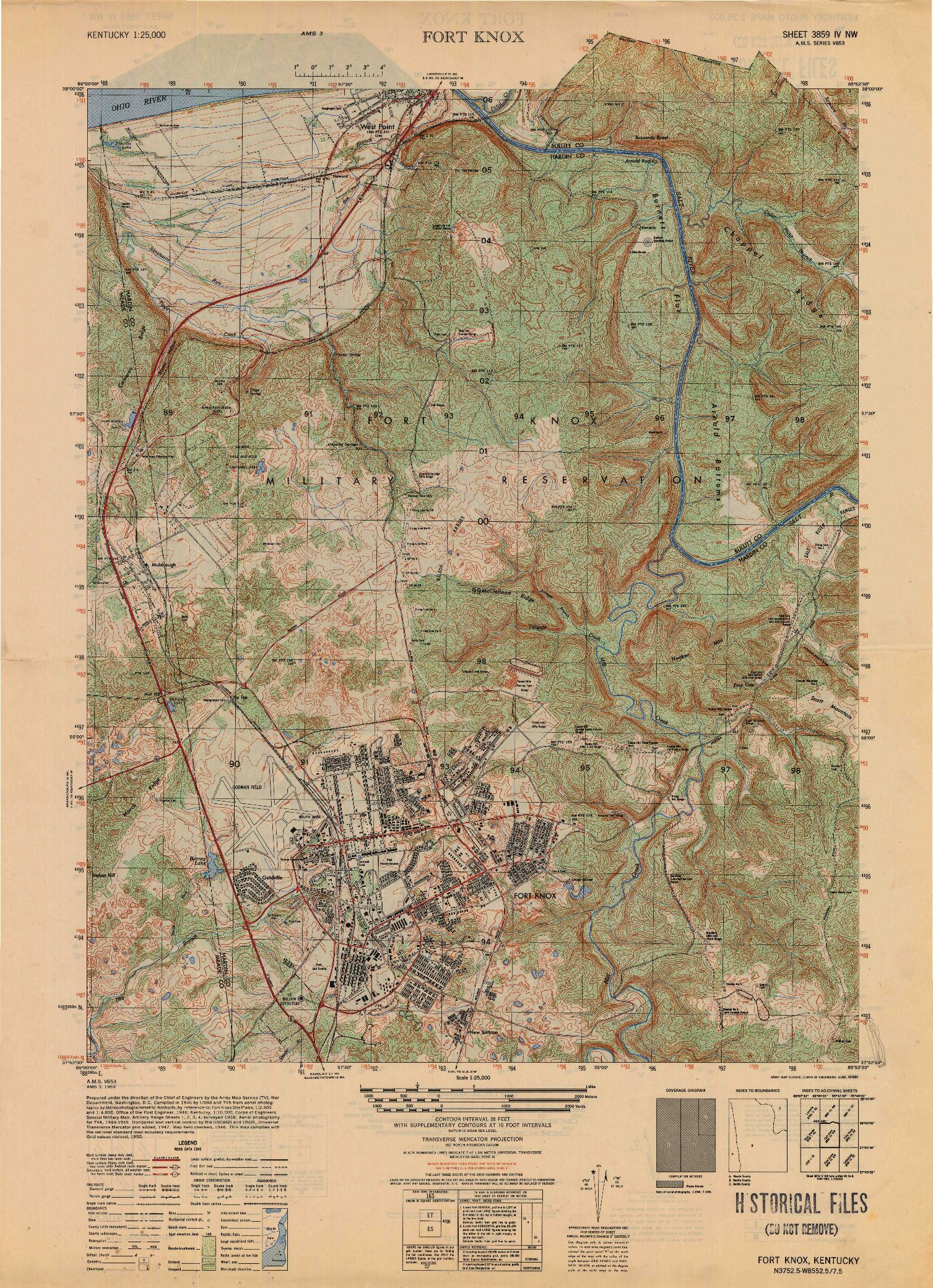 USGS 1:25000-SCALE QUADRANGLE FOR FORT KNOX, KY 1950