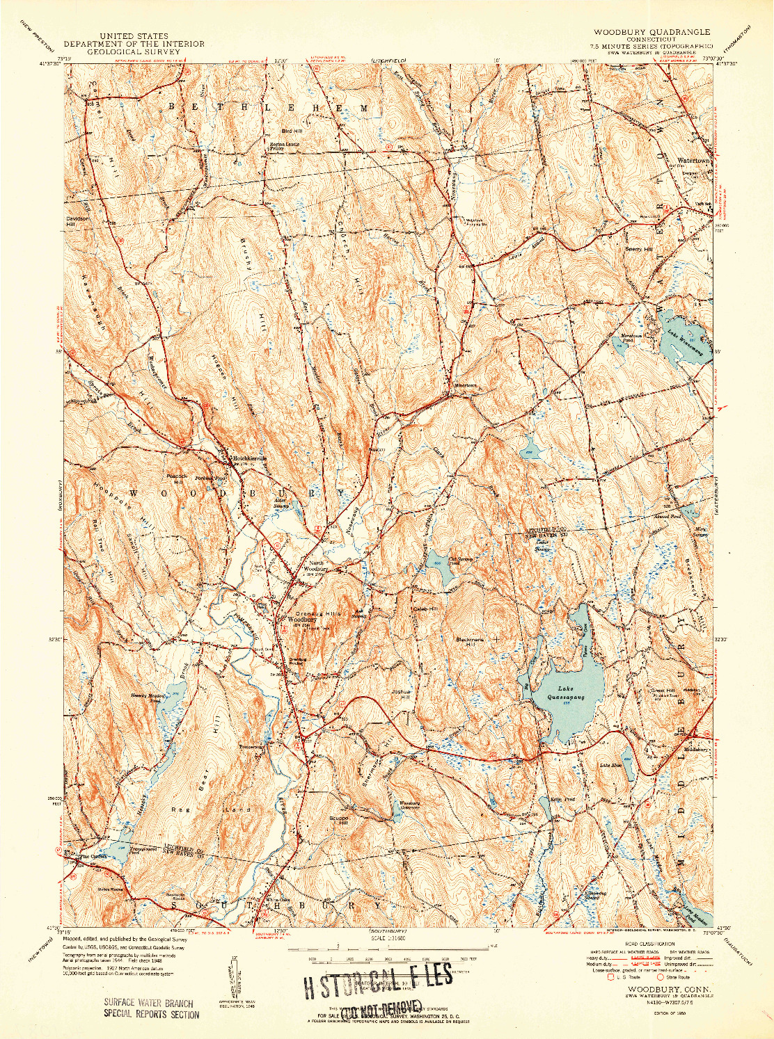 USGS 1:31680-SCALE QUADRANGLE FOR WOODBURY, CT 1950