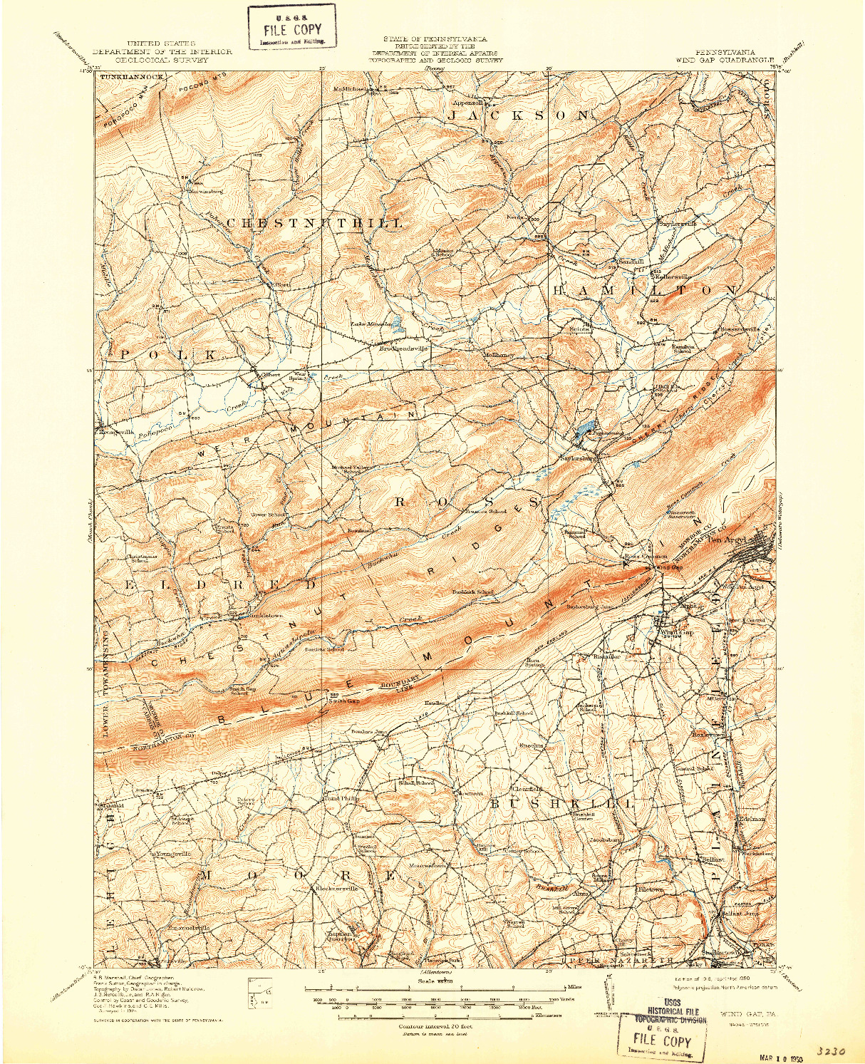 USGS 1:62500-SCALE QUADRANGLE FOR WIND GAP, PA 1916