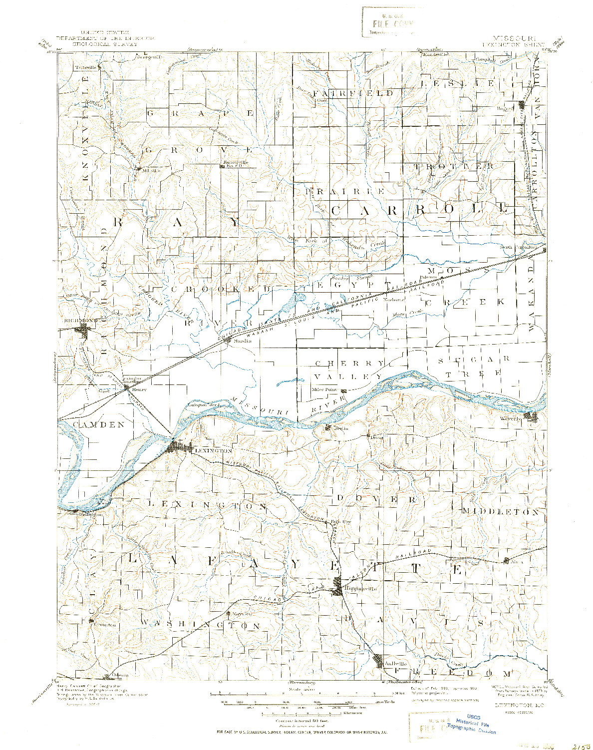 USGS 1:125000-SCALE QUADRANGLE FOR LEXINGTON, MO 1889